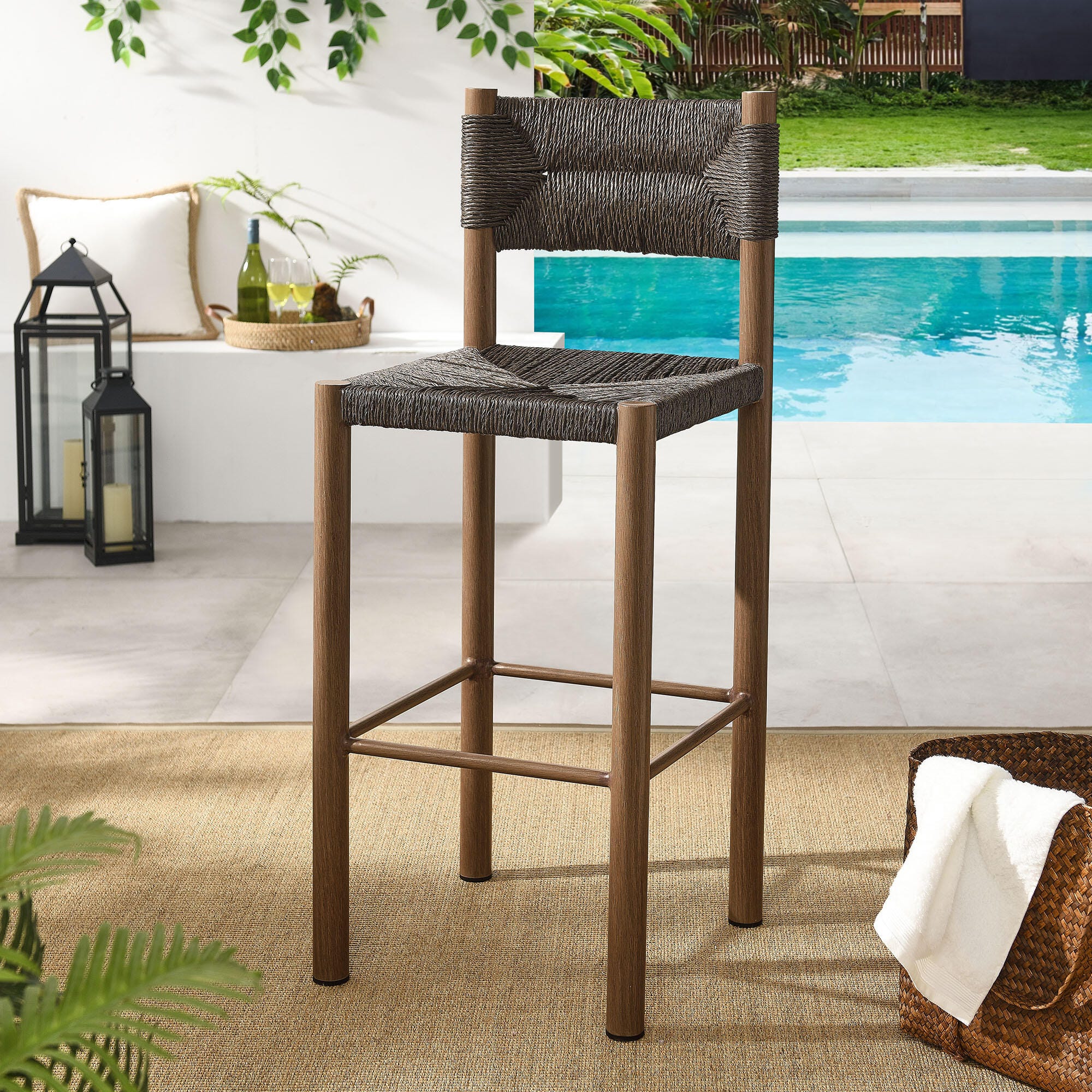 Modway Parkland Outdoor Bar Stool (Set of 2), Walnut, large