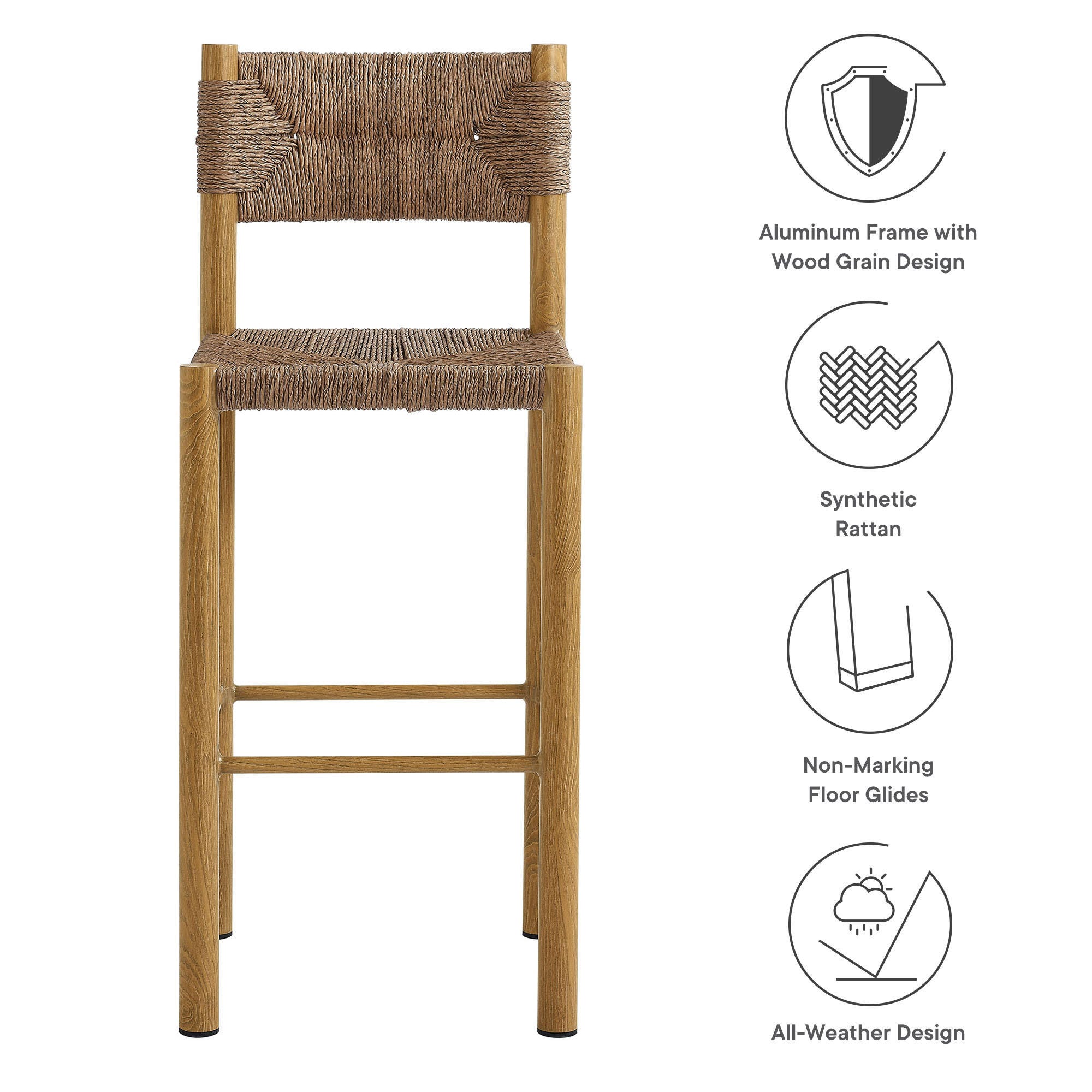 Modway Parkland Outdoor Bar Stool (Set of 2), Natural, large