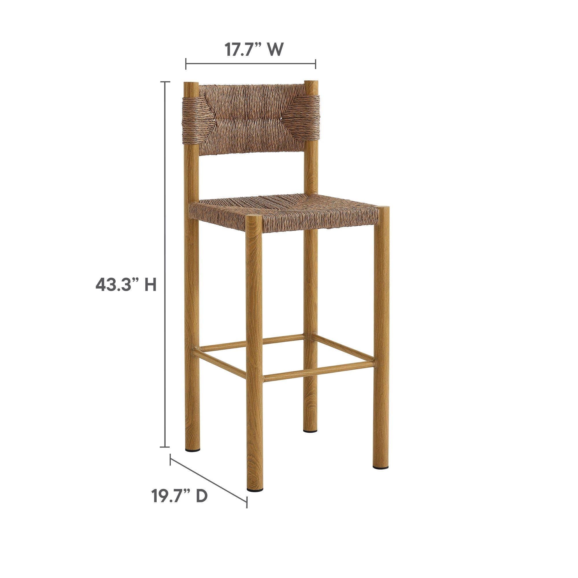 Modway Parkland Outdoor Bar Stool (Set of 2), Natural, large