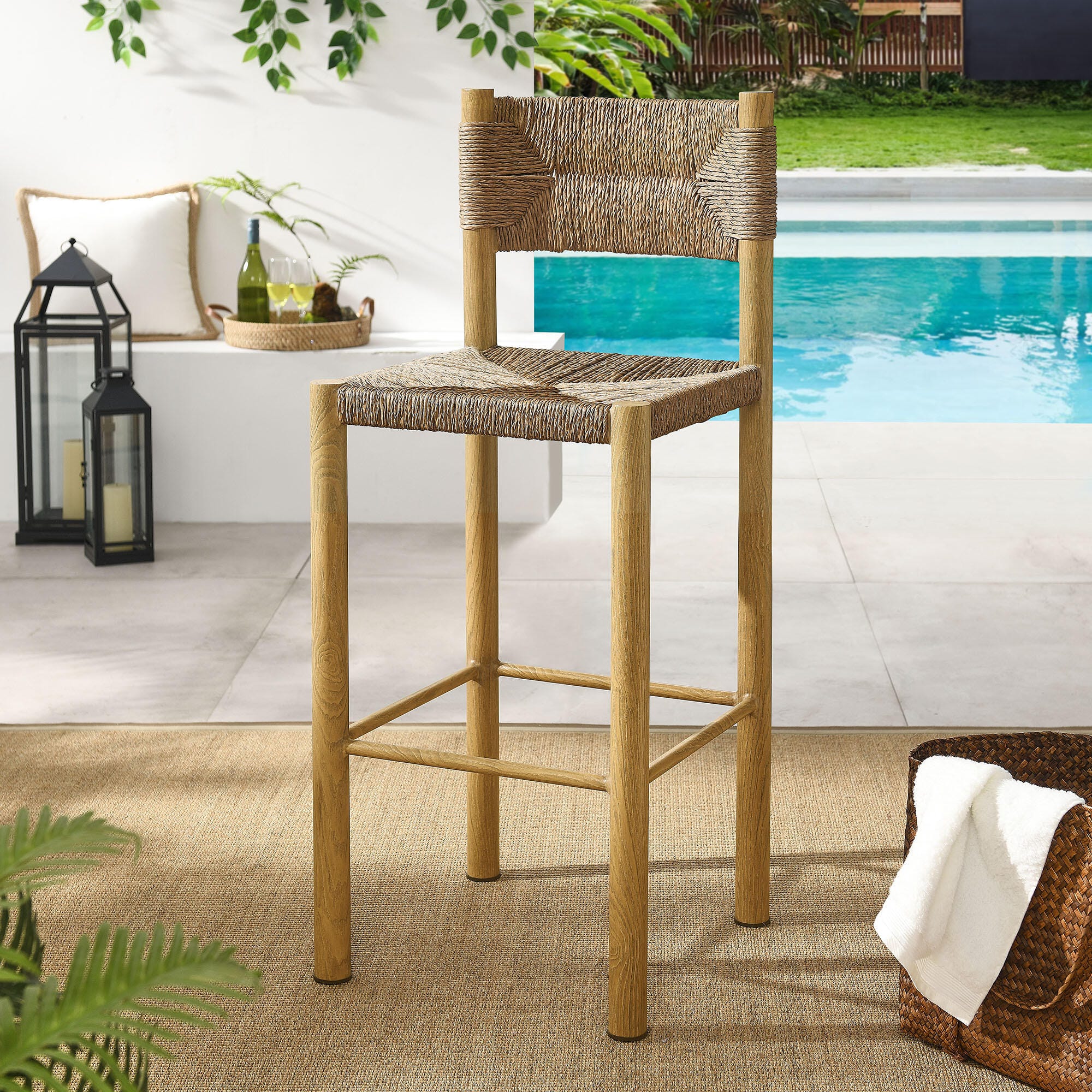 Modway Parkland Outdoor Bar Stool (Set of 2), Natural, large