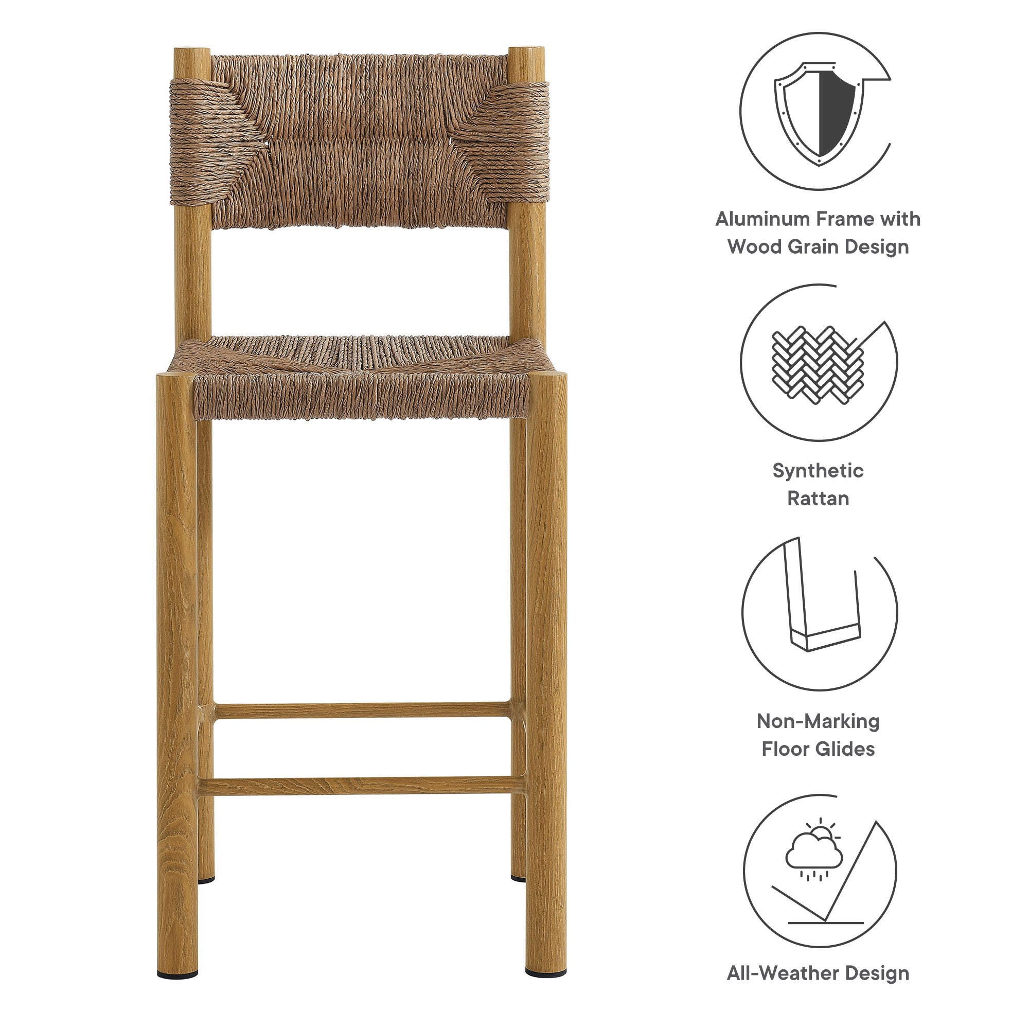 Modway Parkland Outdoor Counter Stool (Set of 2), Natural, large