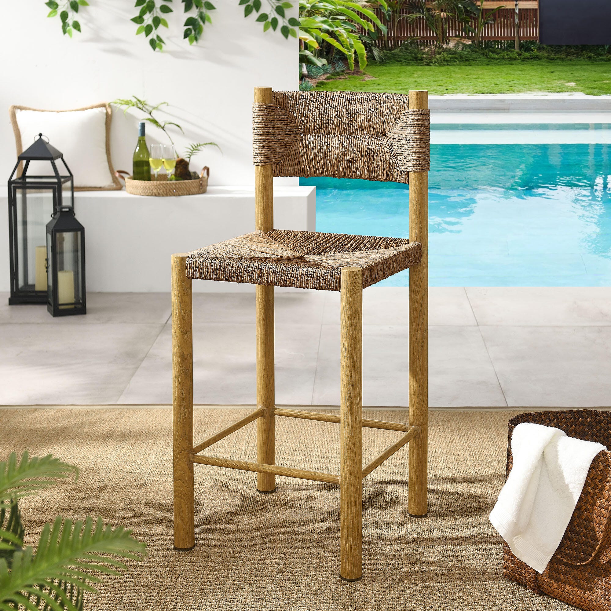 Modway Parkland Outdoor Counter Stool (Set of 2), Natural, large