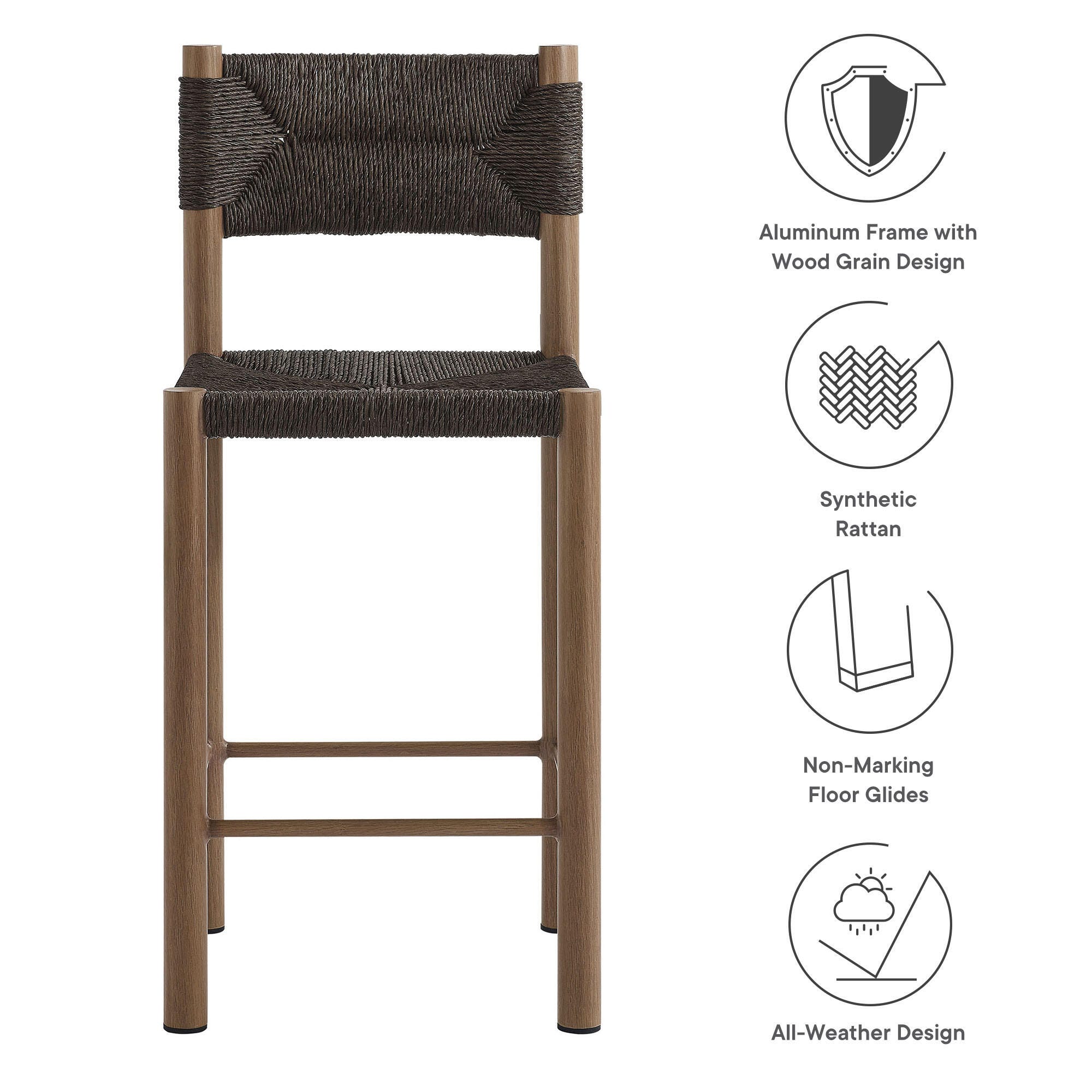 Modway Parkland Outdoor Counter Stool (Set of 2), Walnut, large