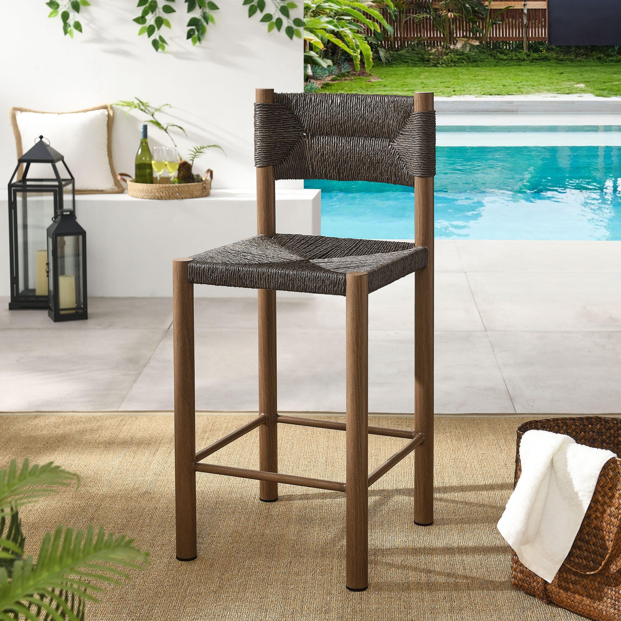 Modway Parkland Outdoor Counter Stool (Set of 2), Walnut, large
