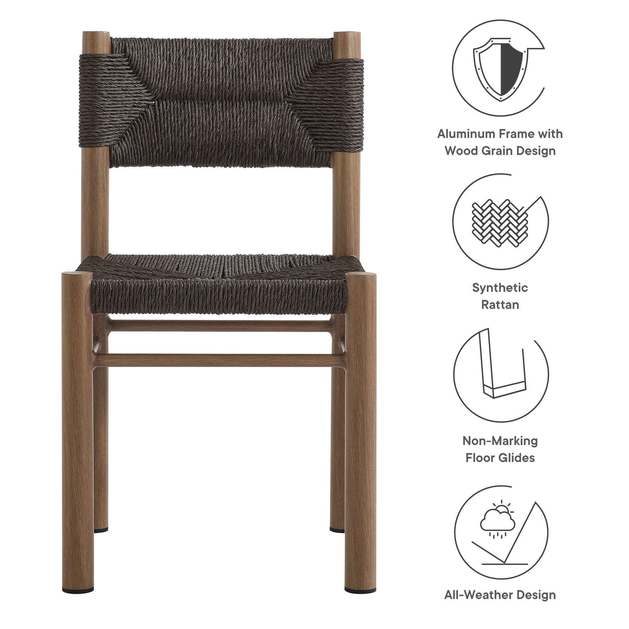 Modway Parkland Outdoor Dining Chair (Set of 2), Walnut, large