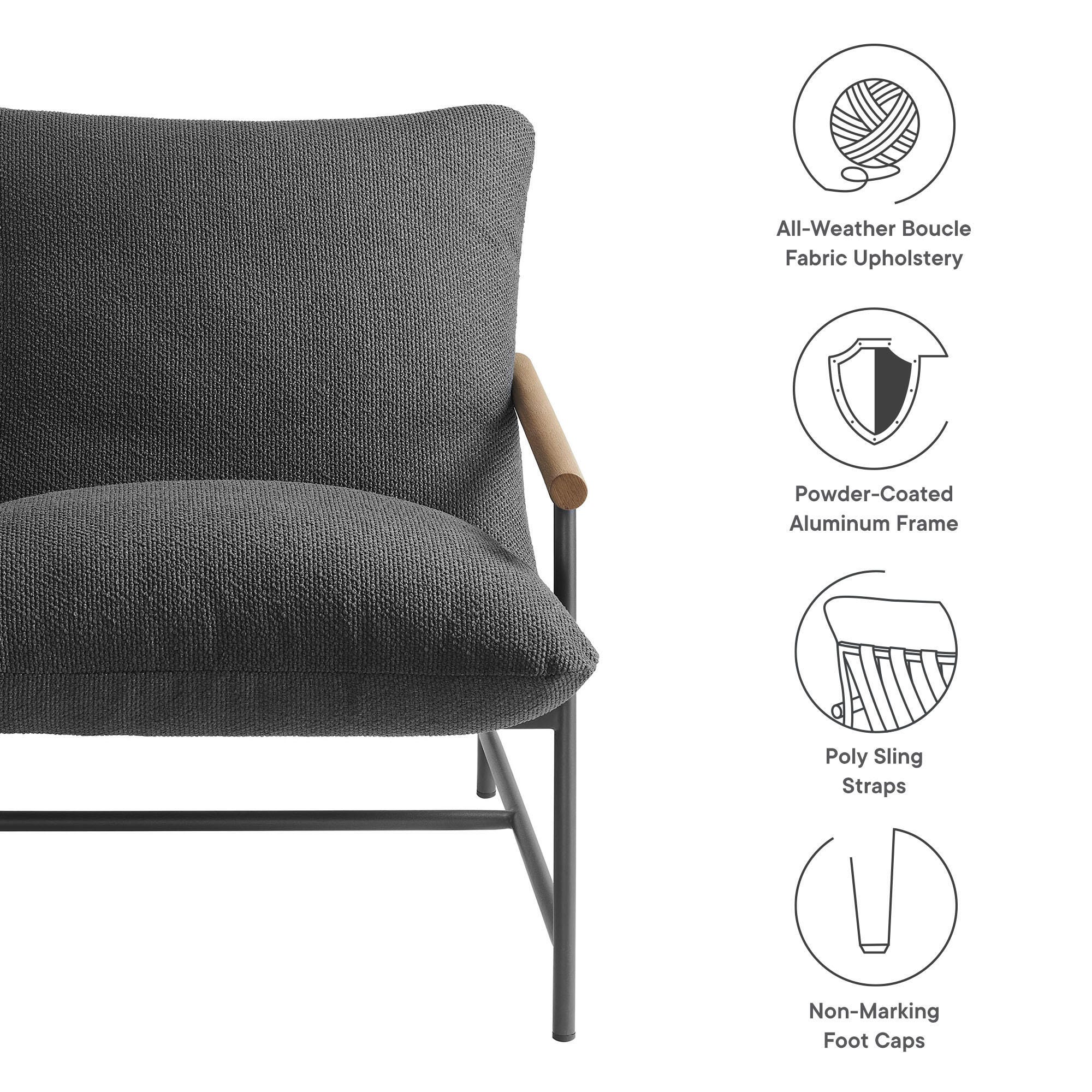 Modway Raya Outdoor Lounge Chair, Charcoal, large