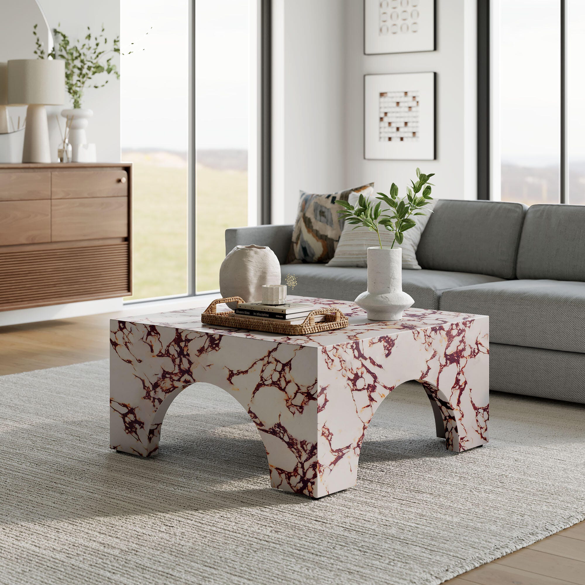 Modway Valen Outdoor Coffee Table, Red, large