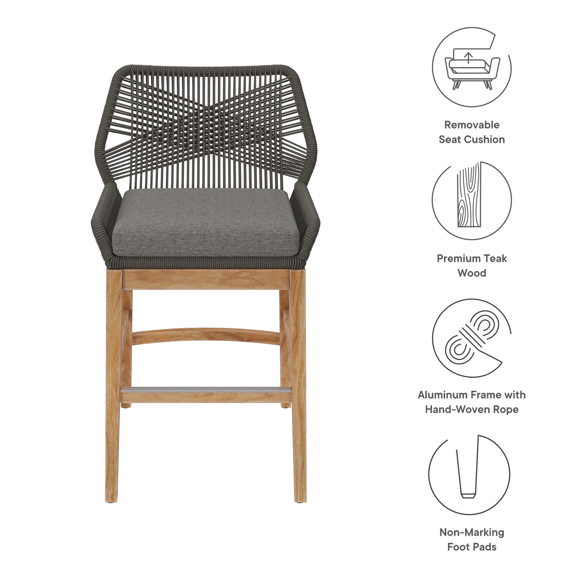 Modway Wellspring Outdoor Counter Stool, Gray, large