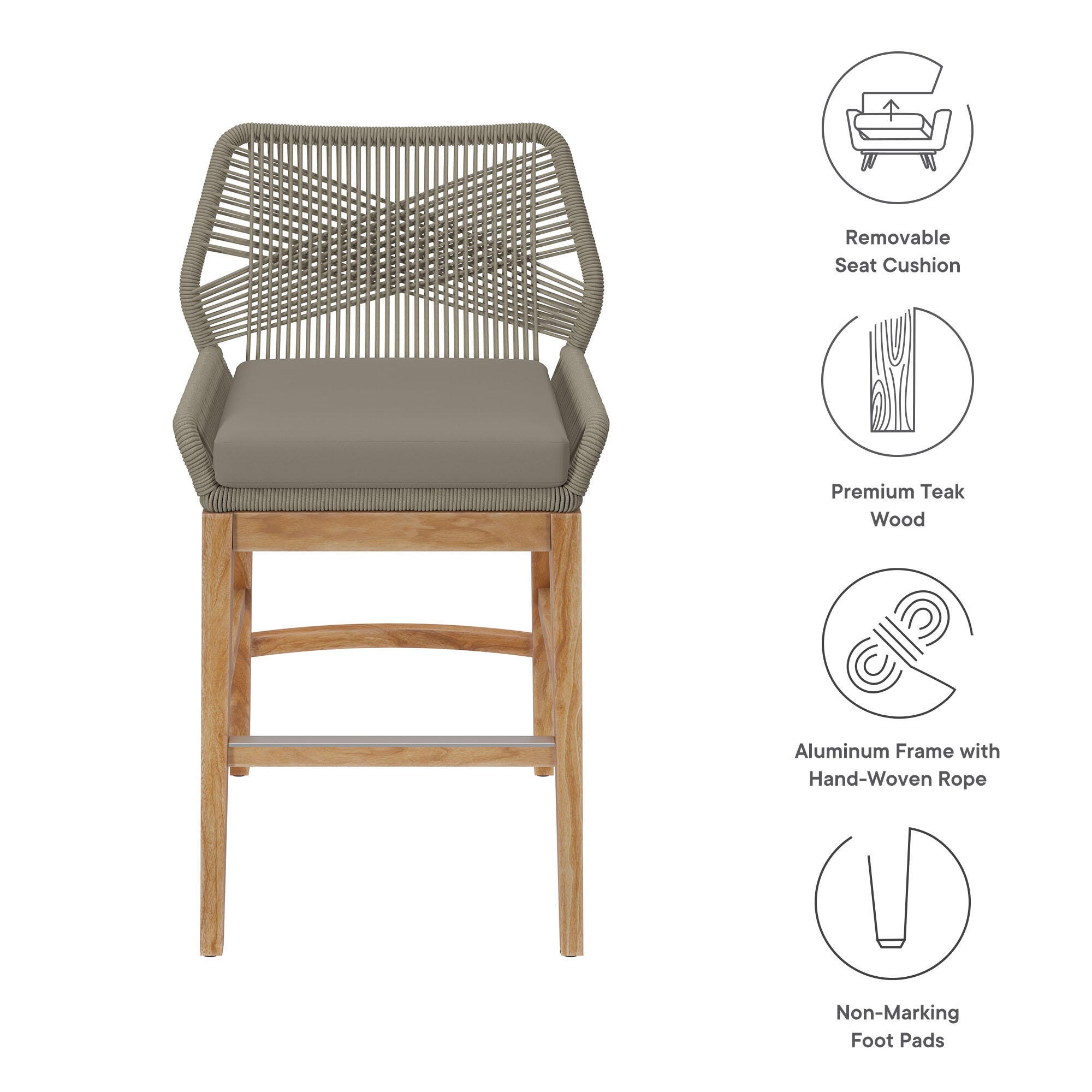 Modway Wellspring Outdoor Counter Stool, Greige, large