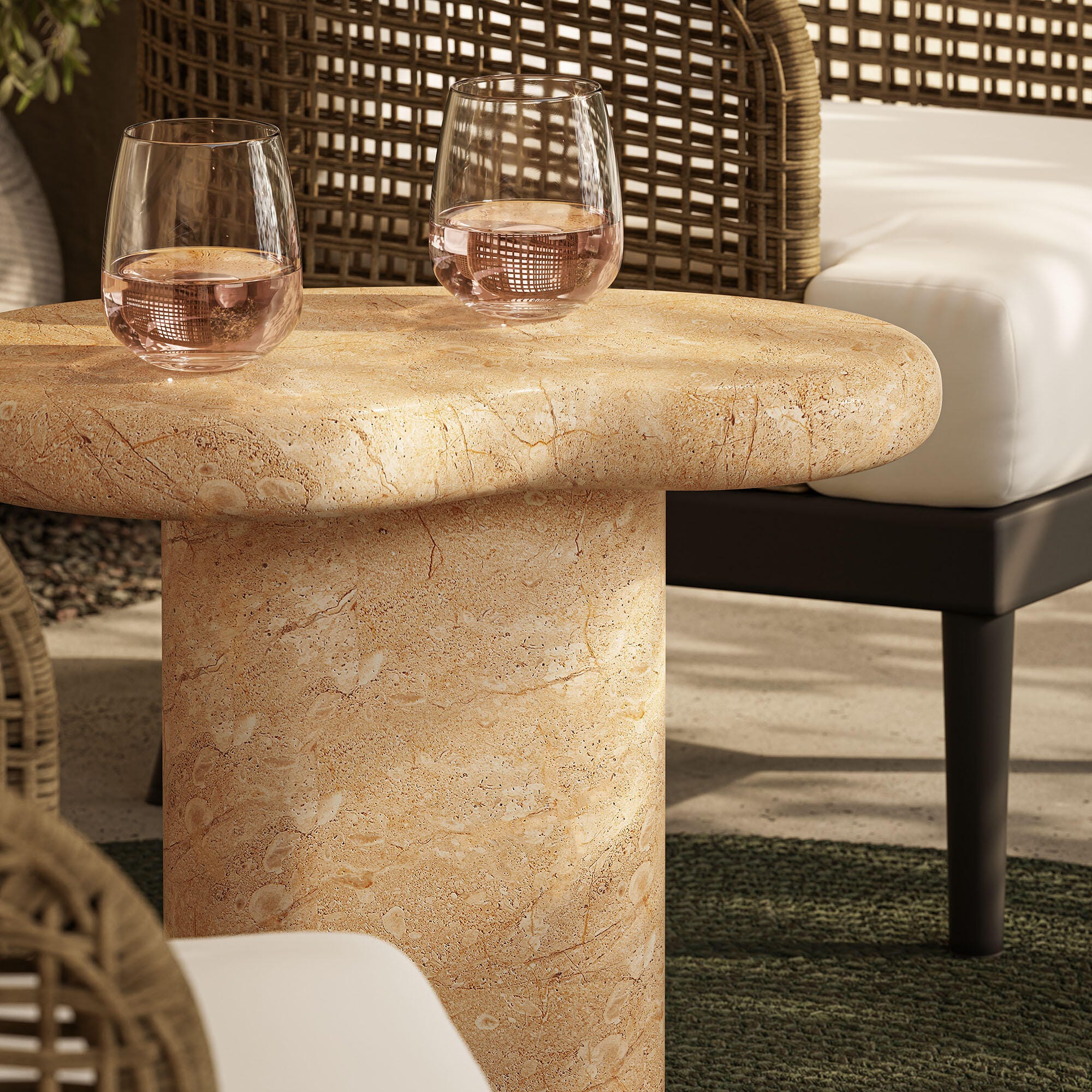 Modway Elowen Outdoor Side Table, Travertine, large