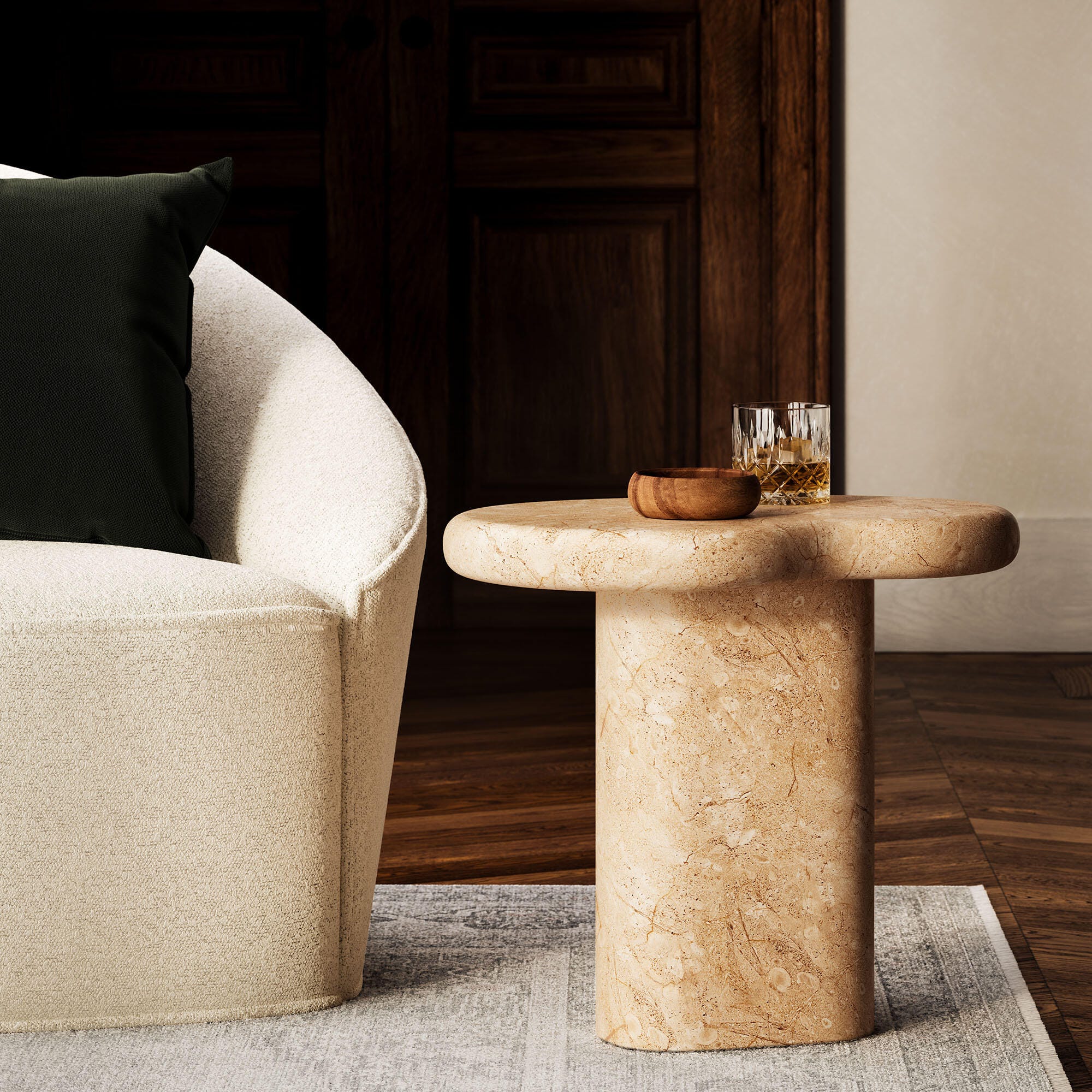 Modway Elowen Outdoor Side Table, Travertine, large