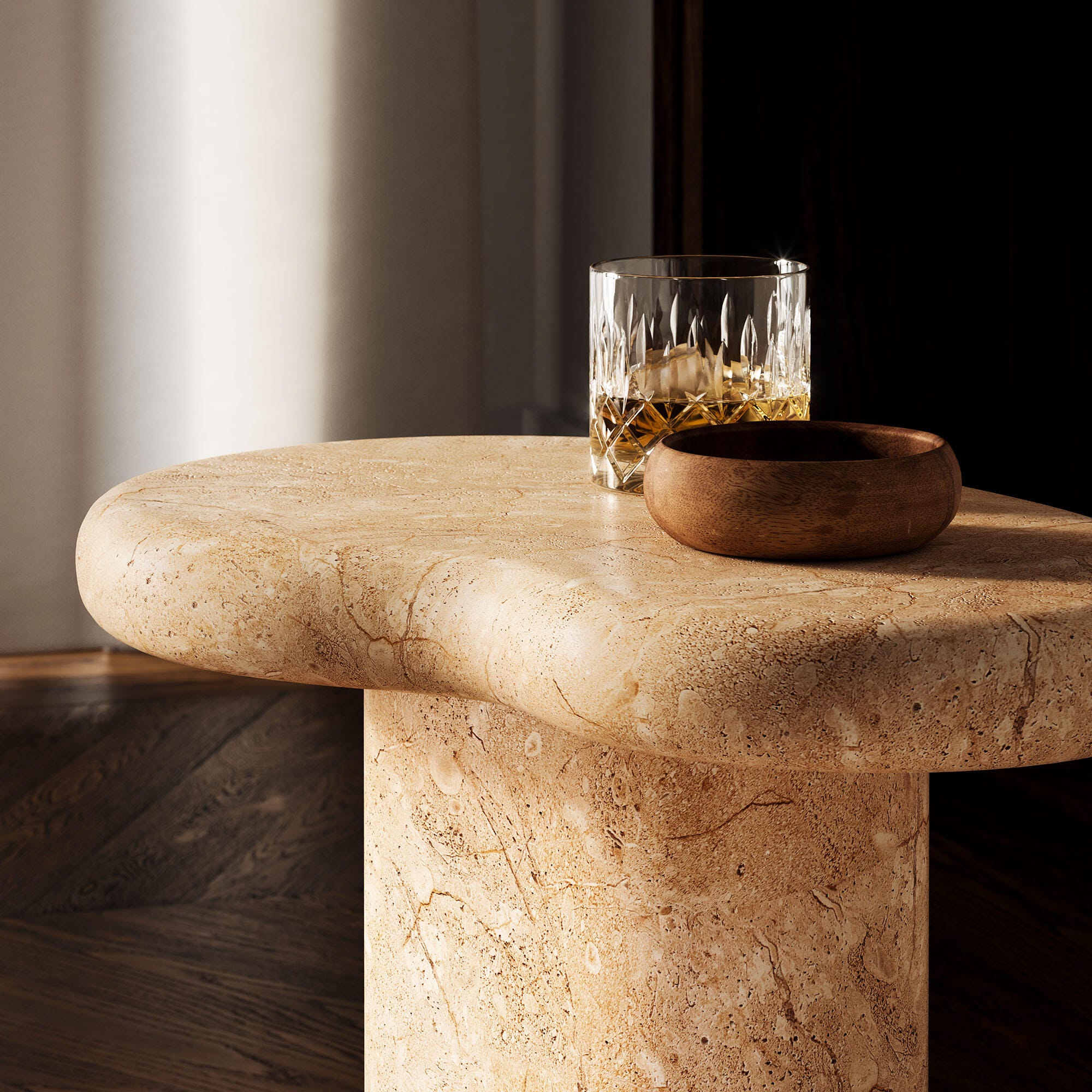 Modway Elowen Outdoor Side Table, Travertine, large