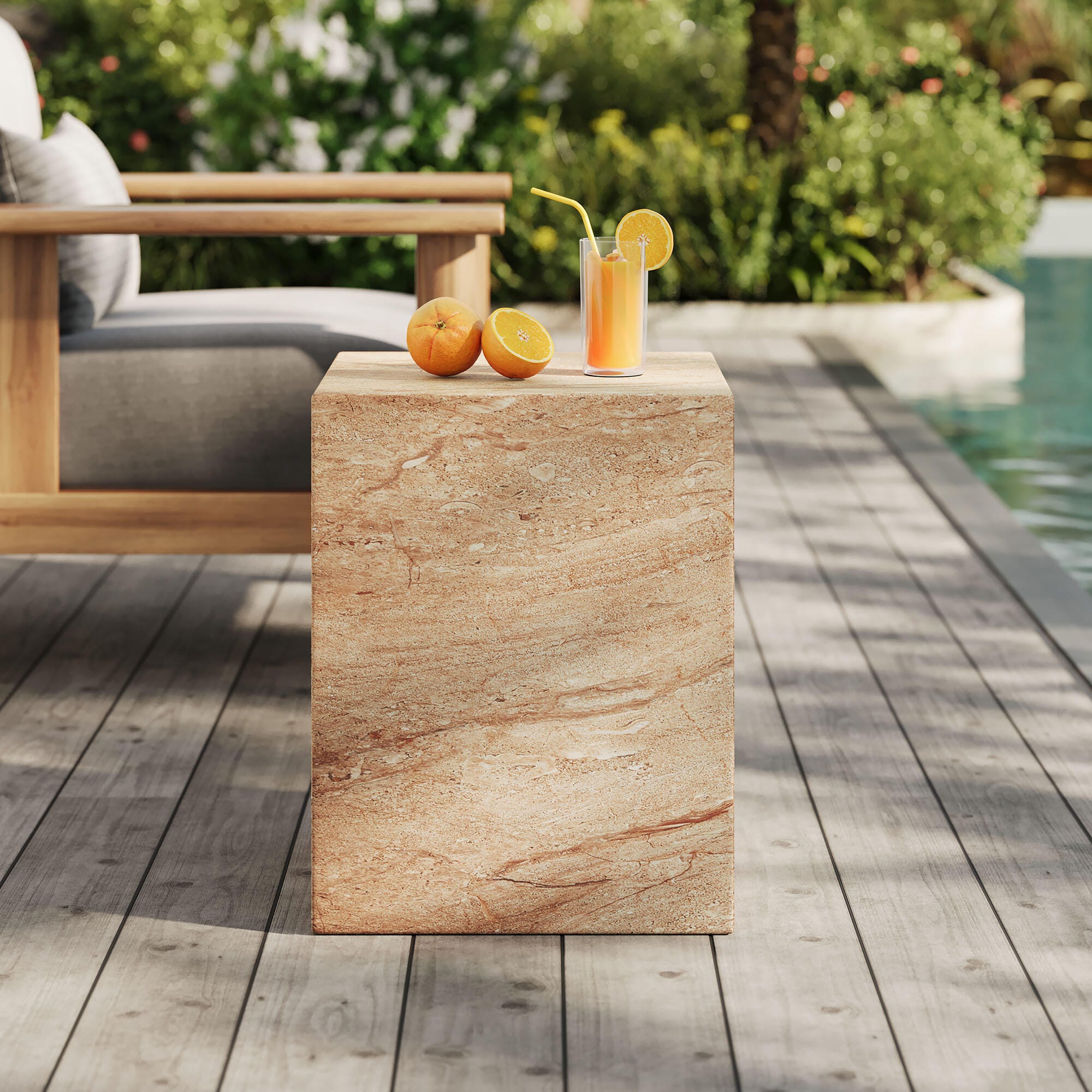 Modway Jordana Outdoor Side Table, Travertine, large