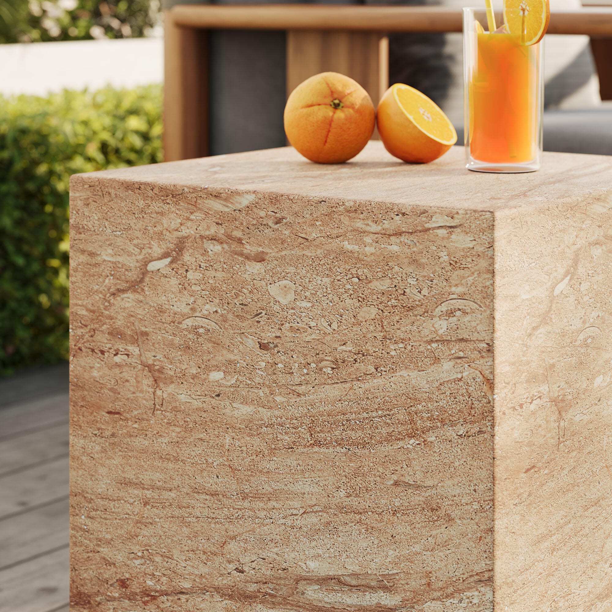 Modway Jordana Outdoor Side Table, Travertine, large