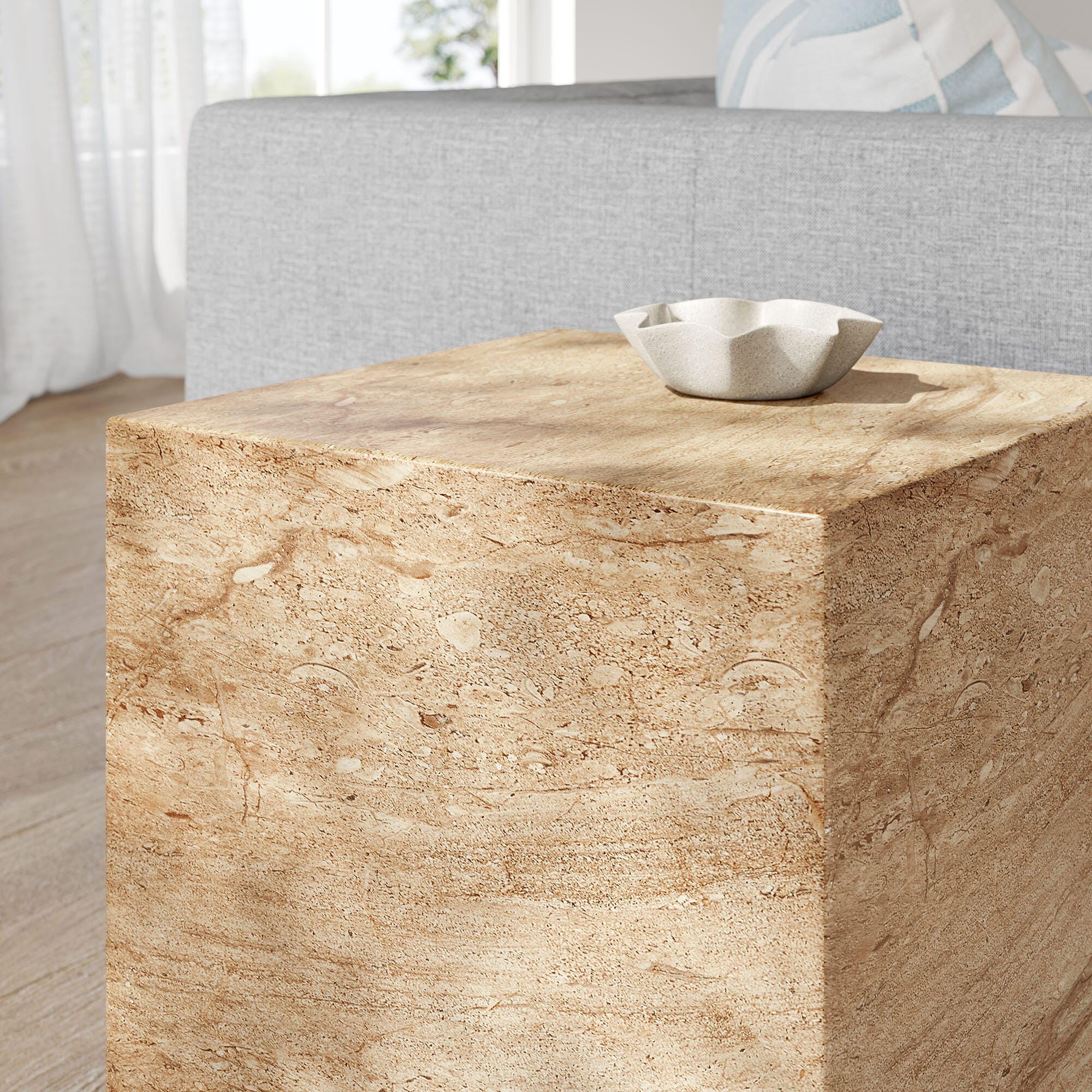 Modway Jordana Outdoor Side Table, Travertine, large