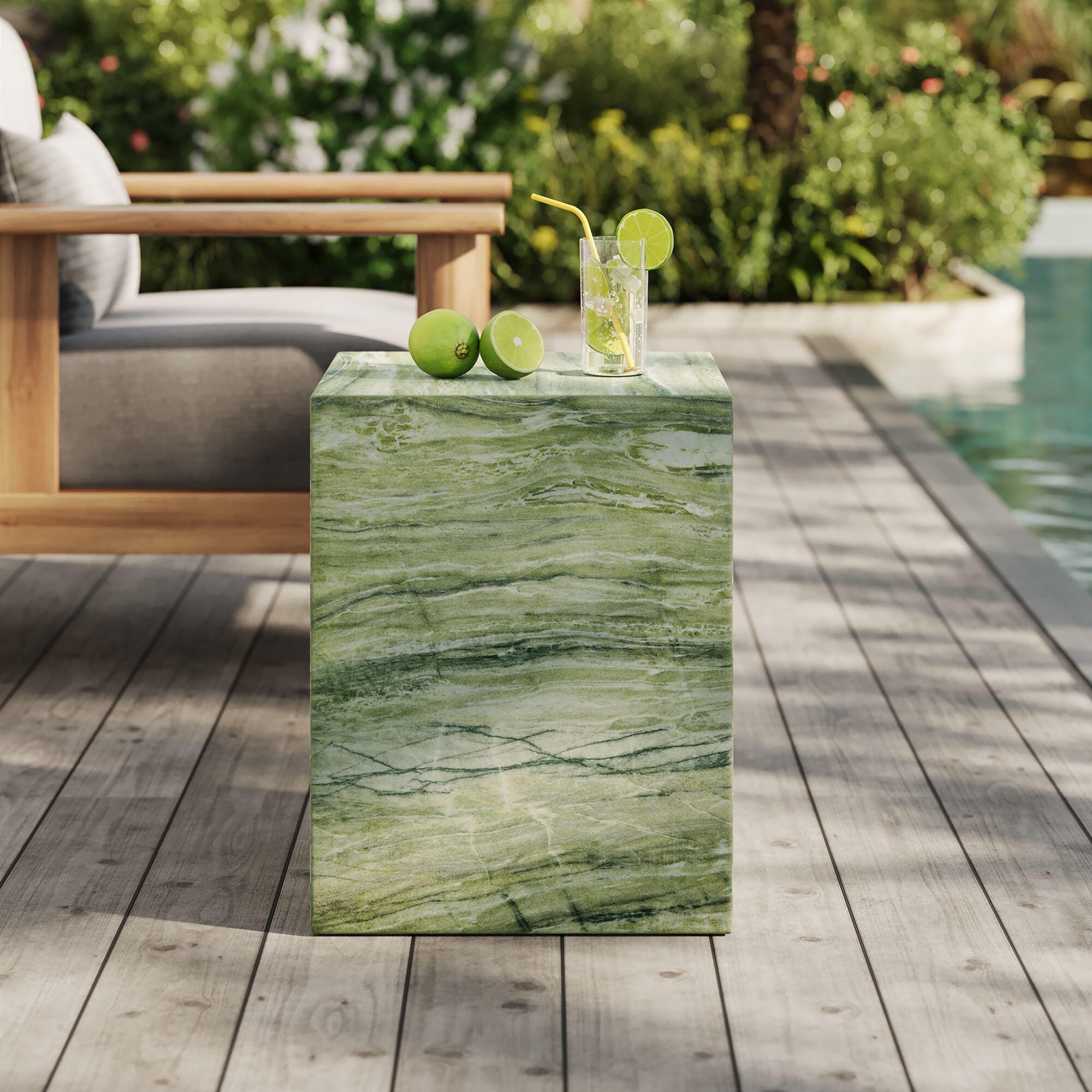 Modway Jordana Outdoor Side Table, Green/Marble, large