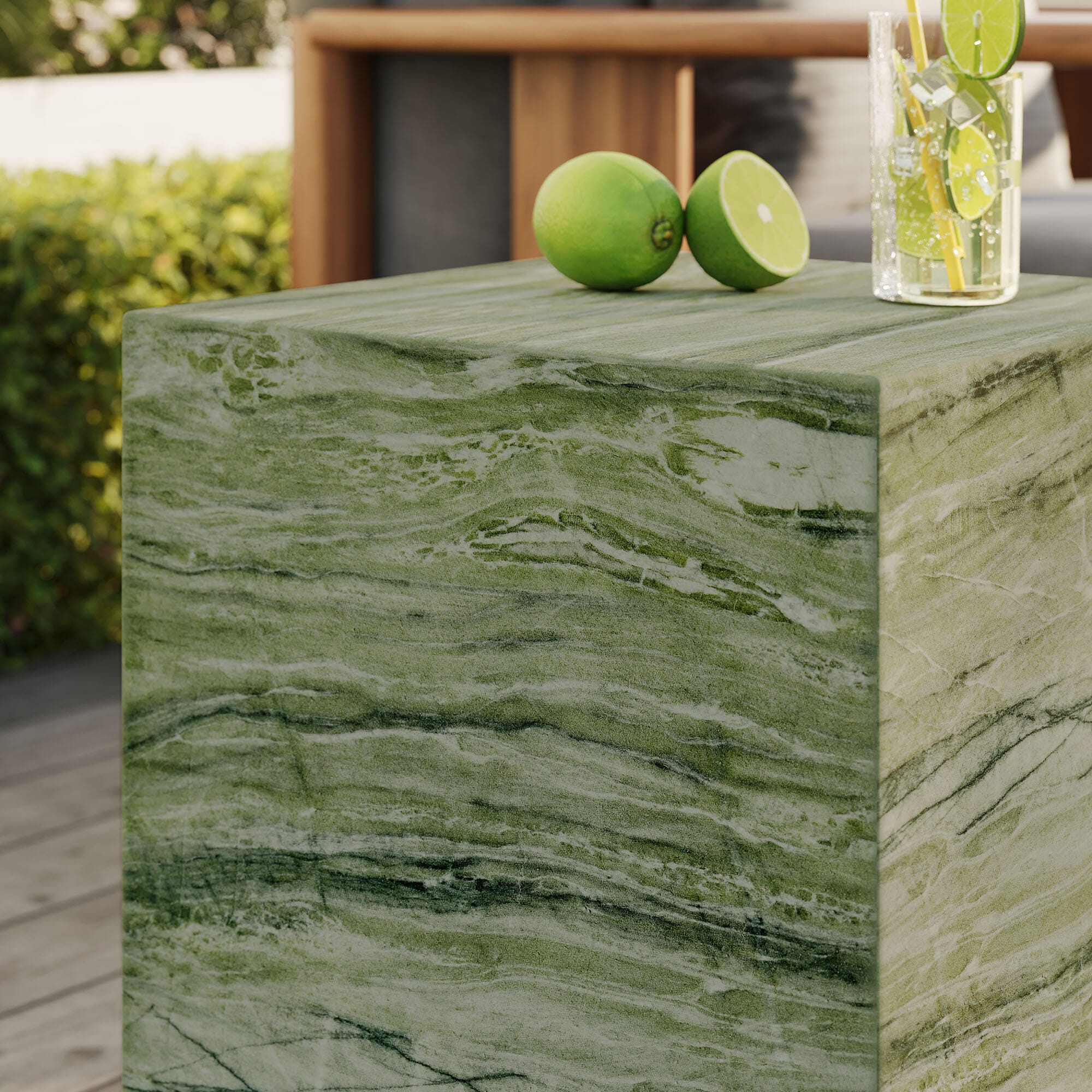 Modway Jordana Outdoor Side Table, Green/Marble, large
