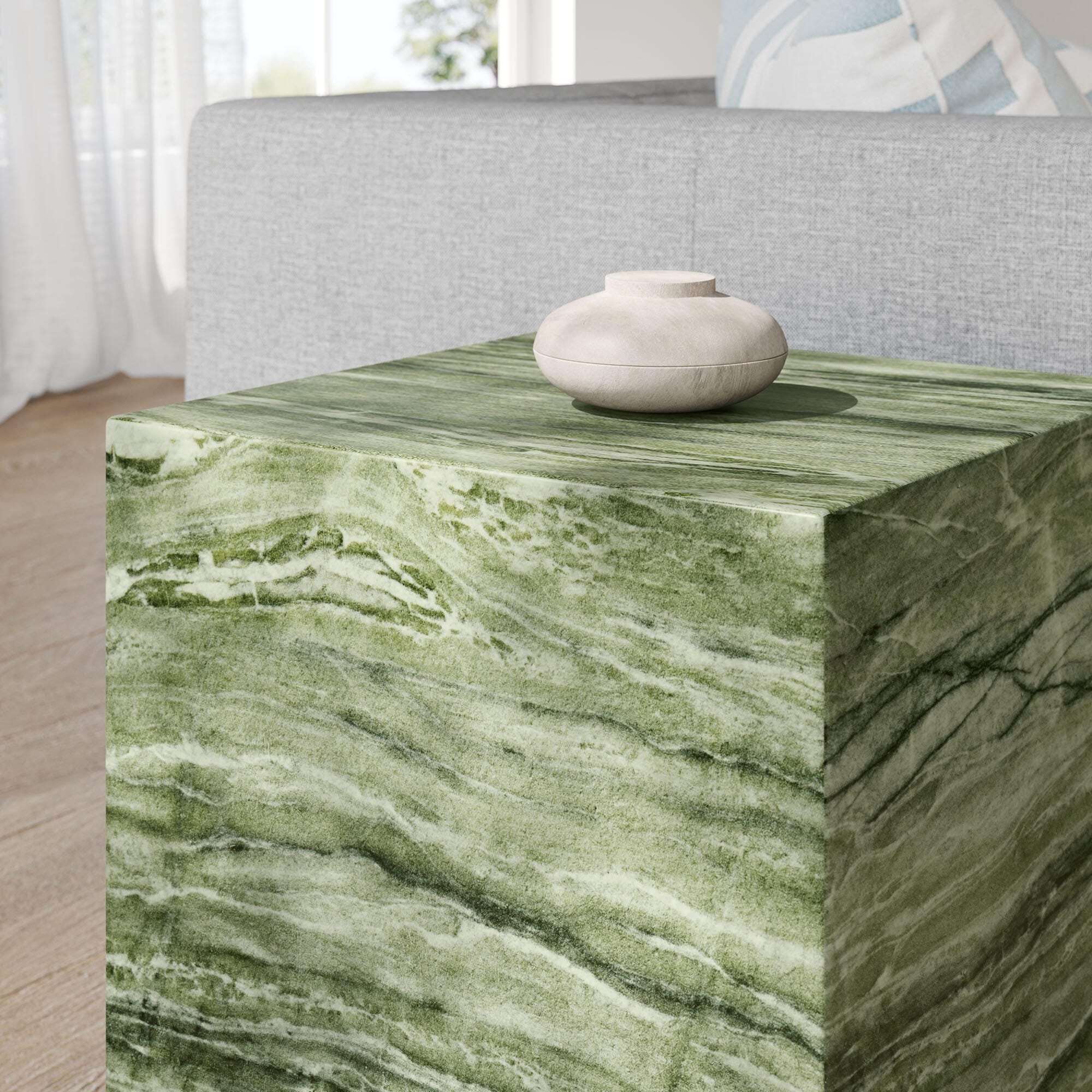 Modway Jordana Outdoor Side Table, Green/Marble, large