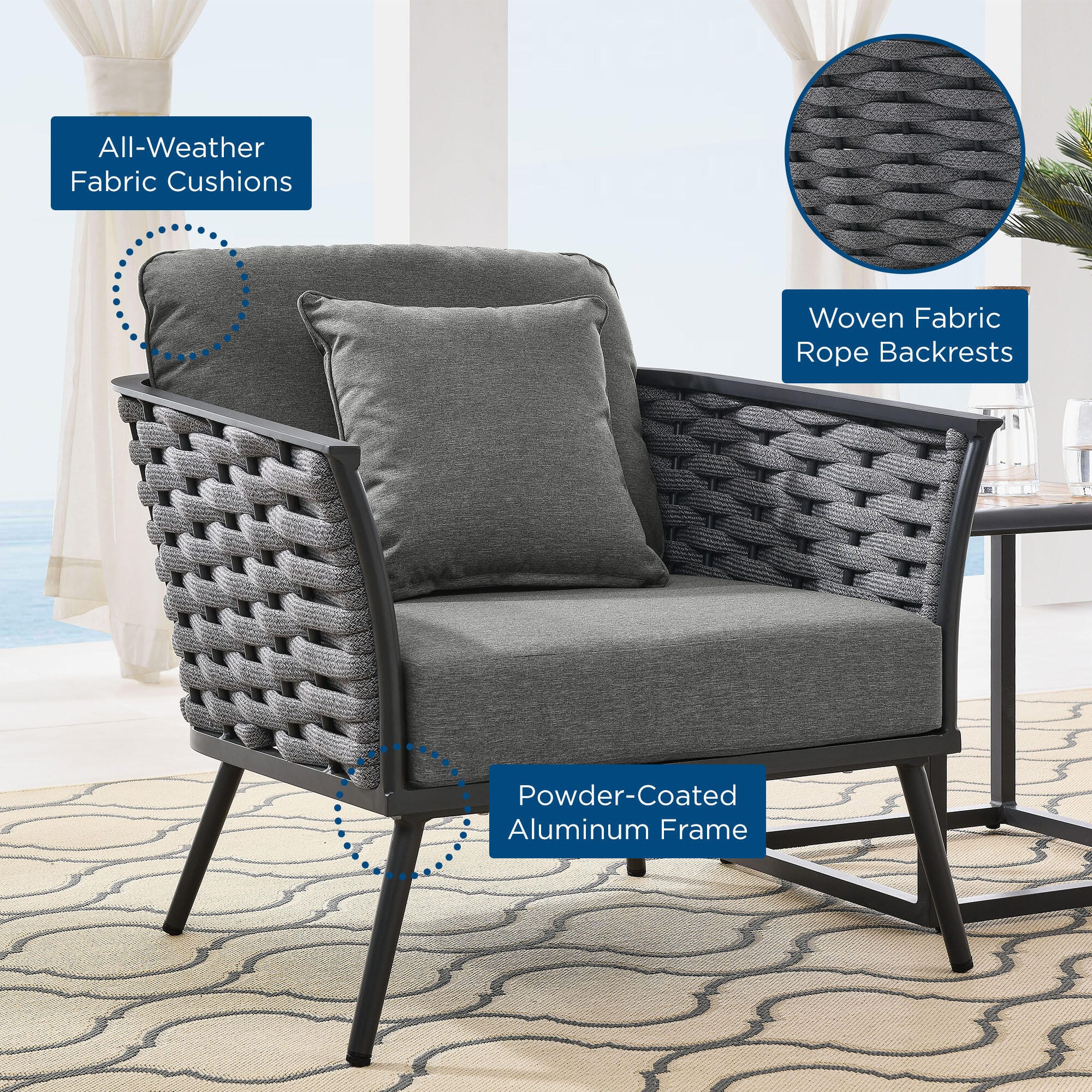 Modway Stance Outdoor Lounge Chair, Gray/Charcoal, large