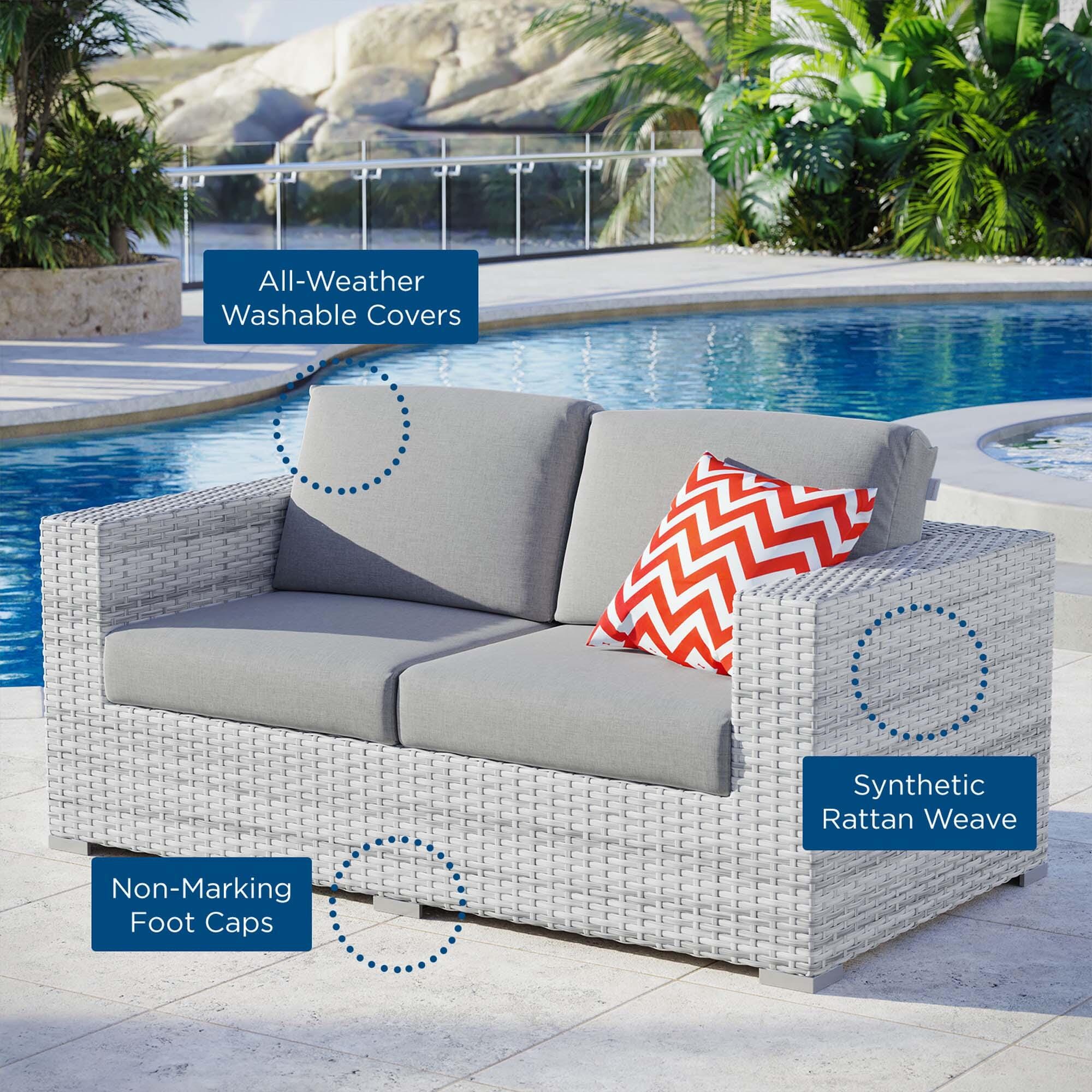 Convene Outdoor Patio Loveseat, Light Gray, large