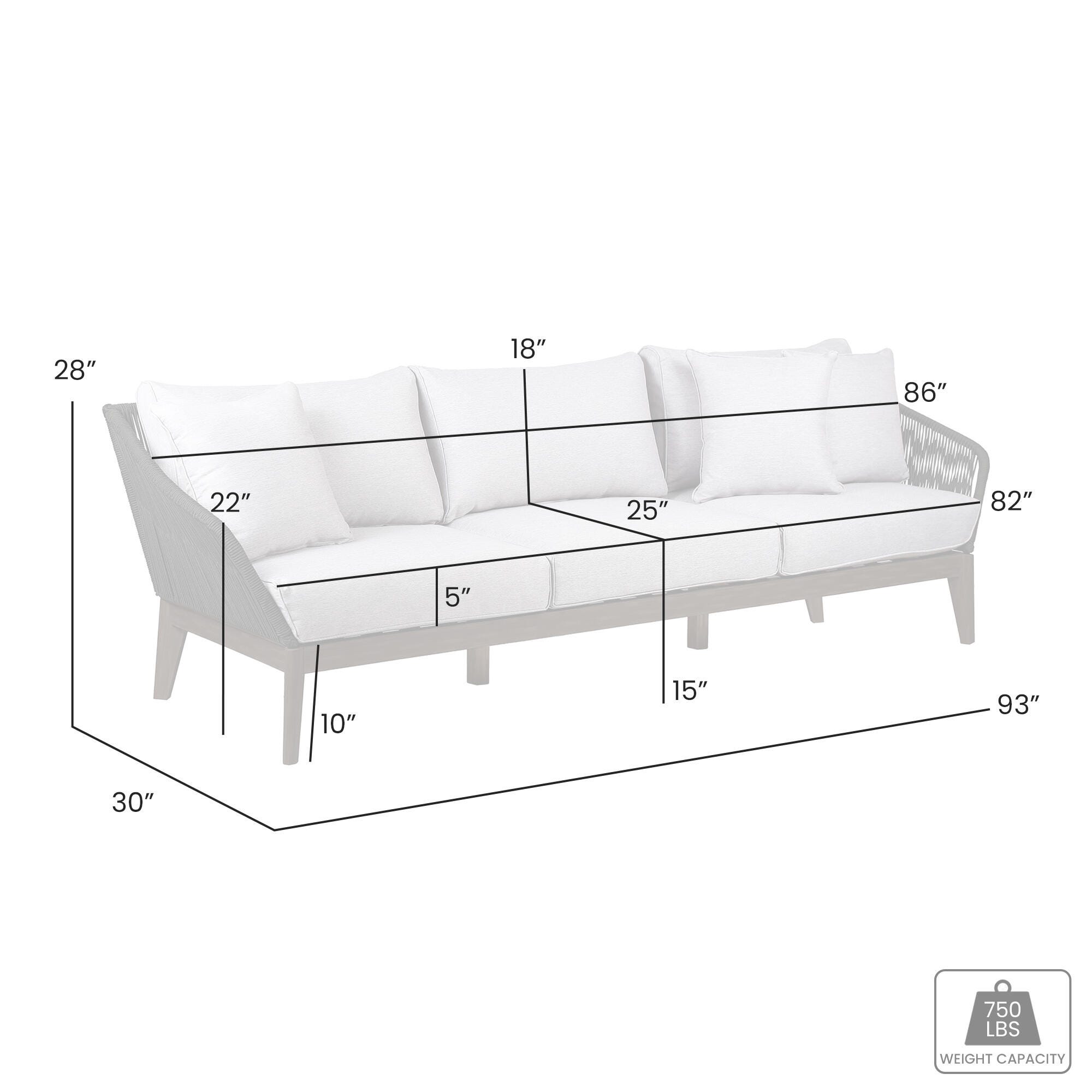 Armen Living Athos Outdoor Sofa, Black, large