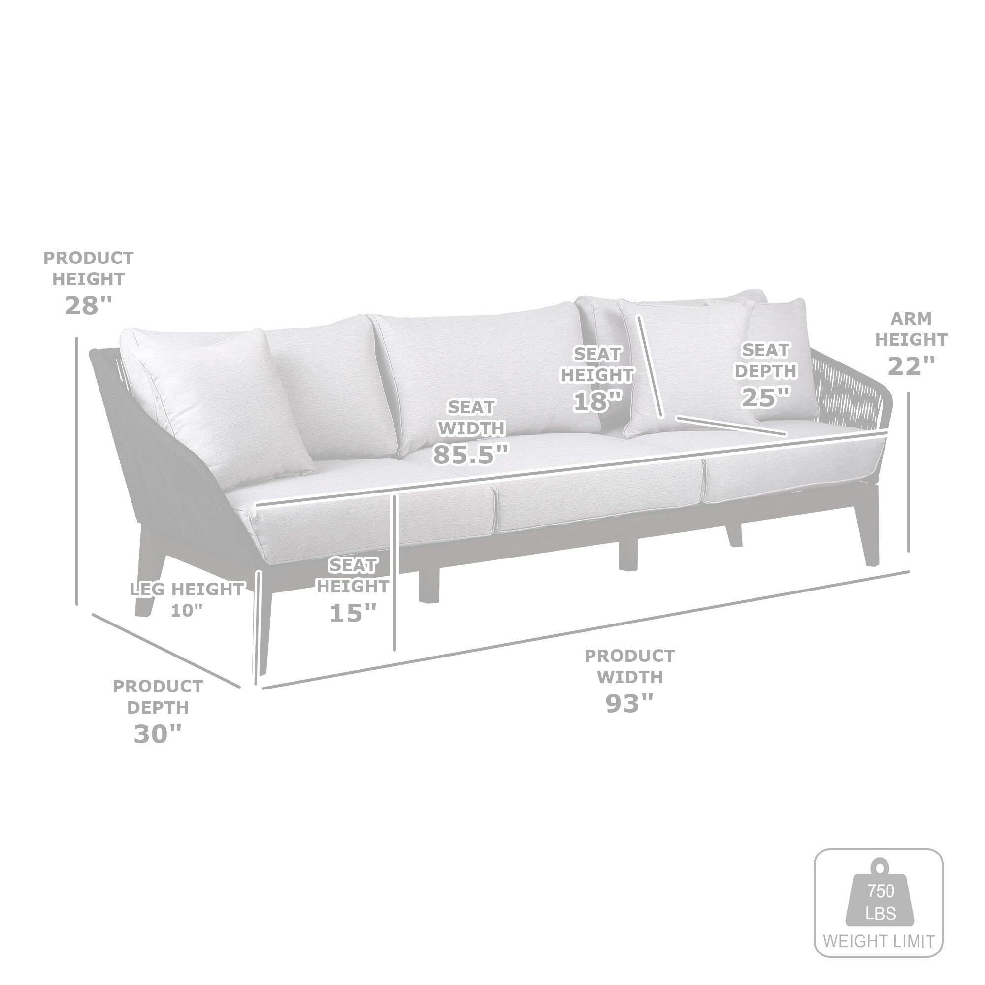 Armen Living Athos Outdoor Sofa, Gray, large
