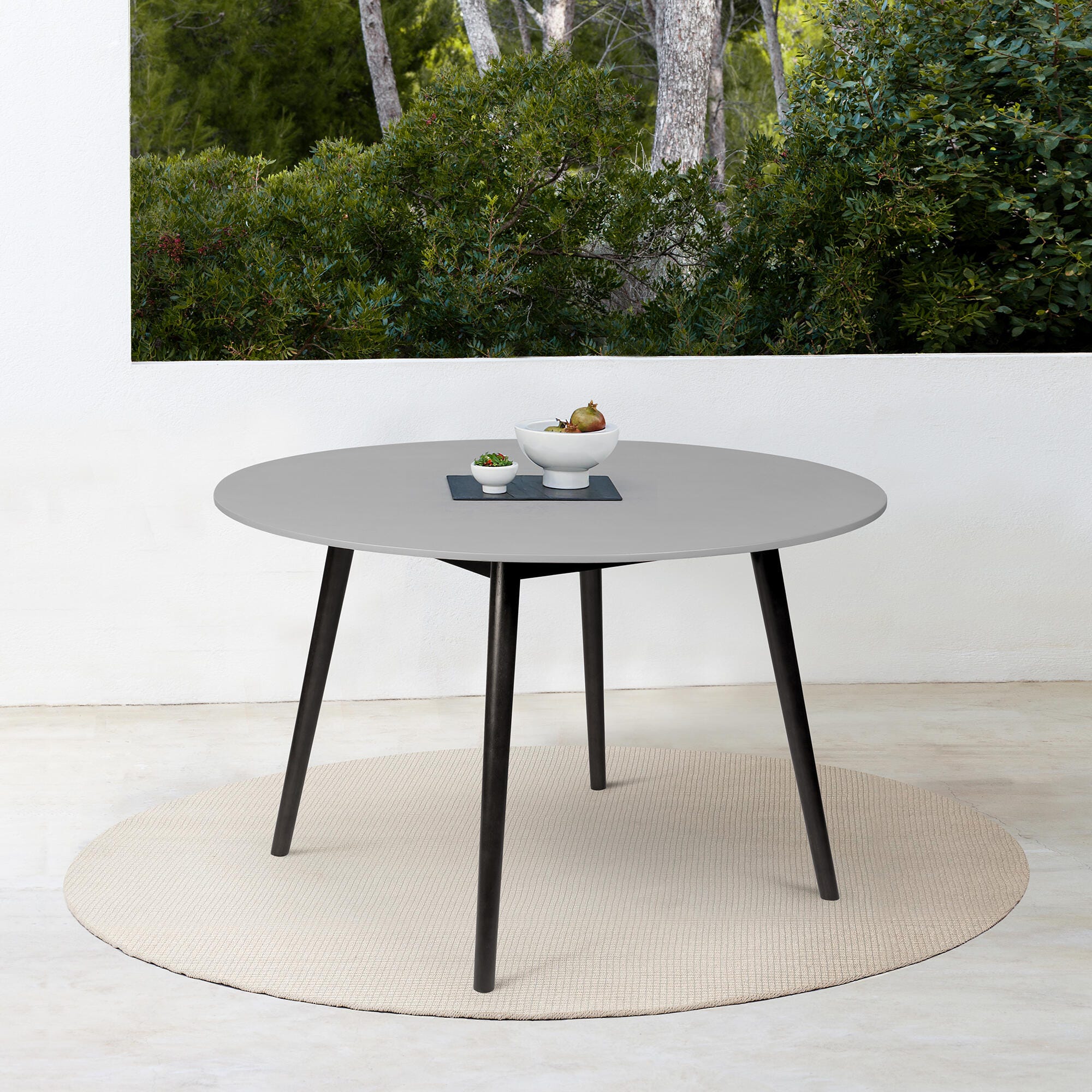 Armen Living Kylie Outdoor Dining Table, Light Gray/Black, rollover
