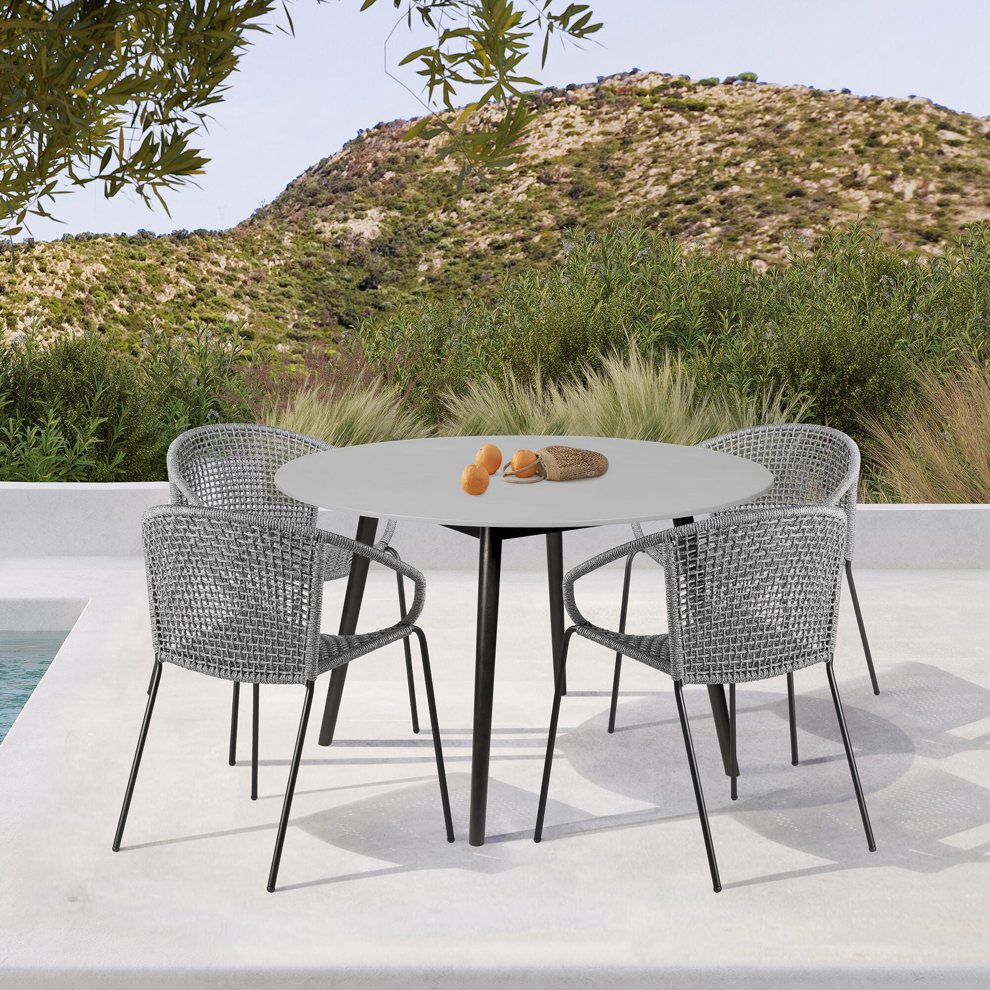 Armen Living Kylie Outdoor Dining Table, Light Gray/Black, large