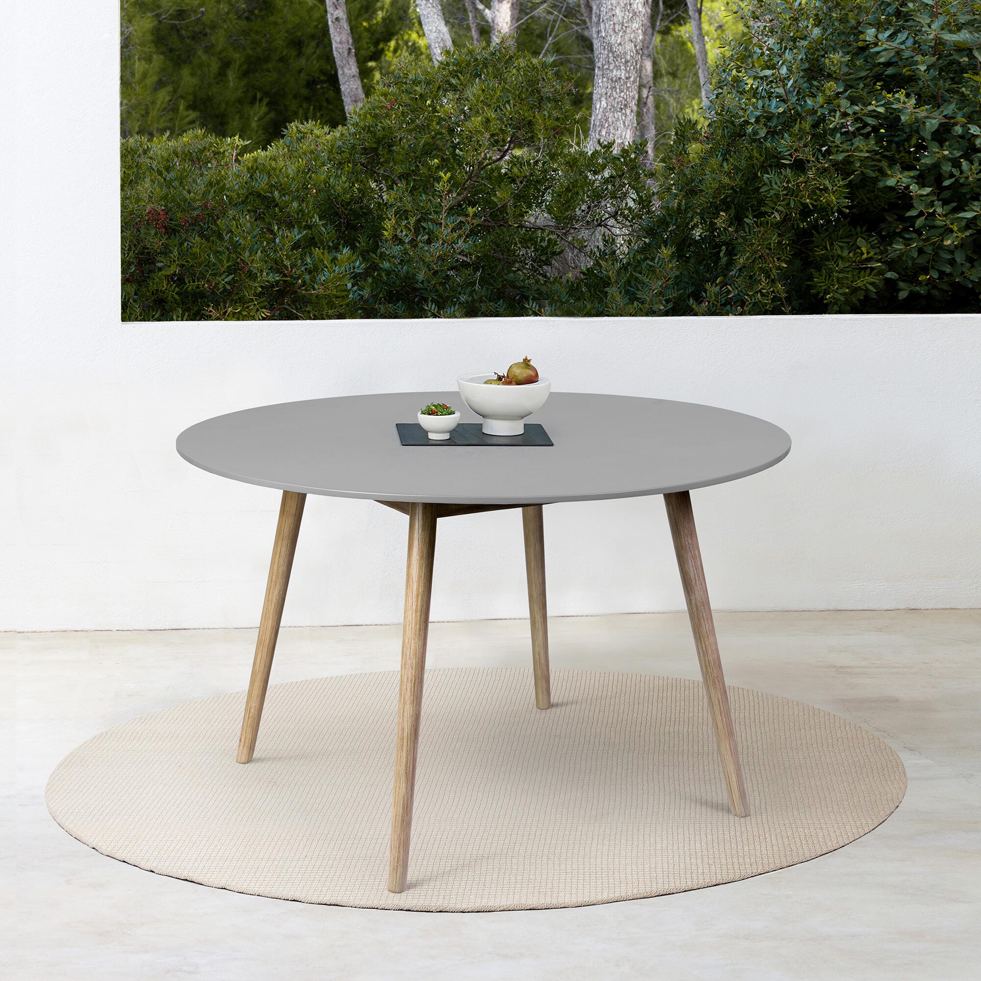 Armen Living Kylie Outdoor Dining Table, Light Gray/Natural, large