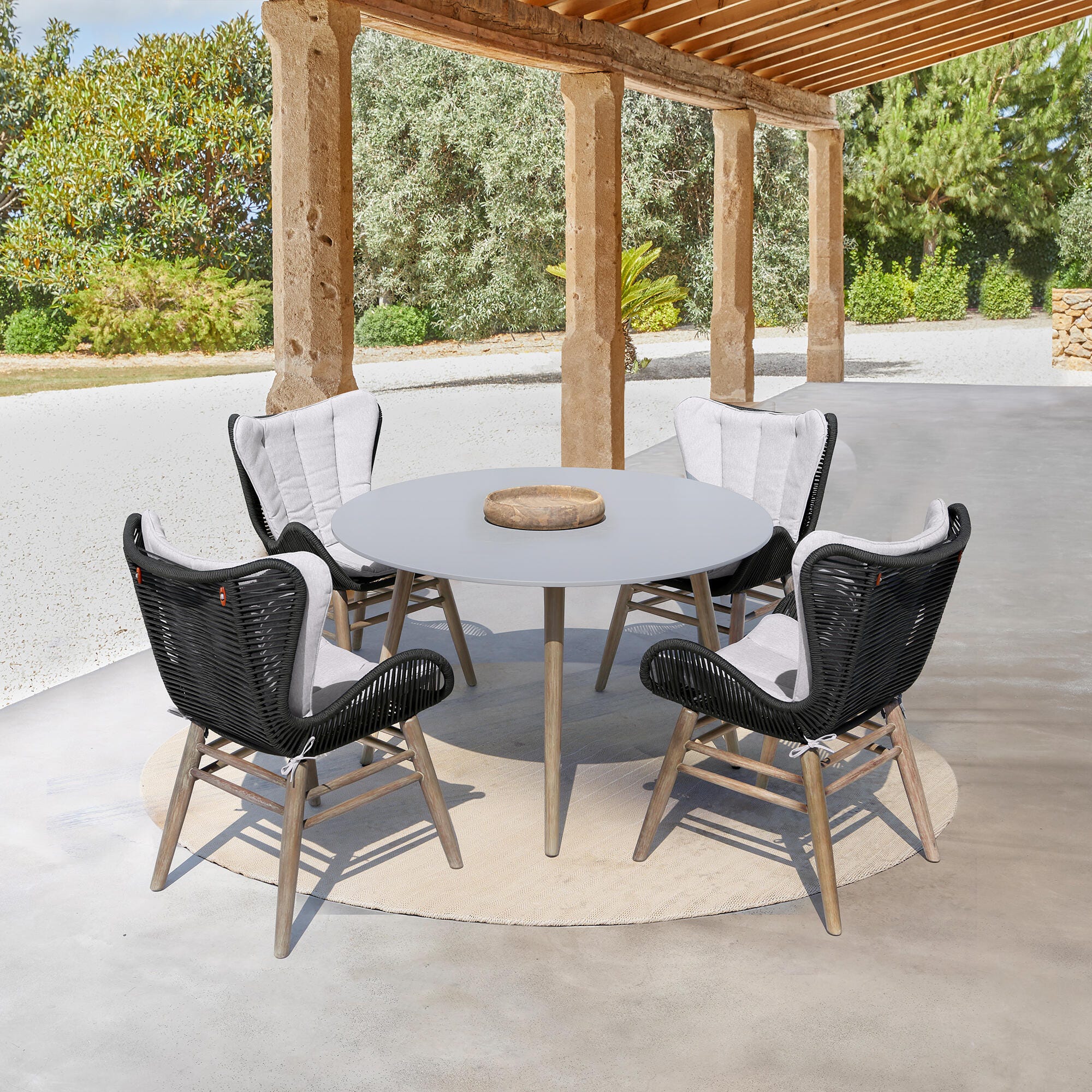 Armen Living Kylie Outdoor Dining Table, Light Gray/Natural, large