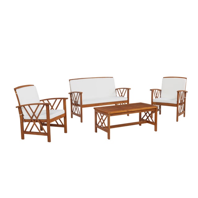 Linon Walton Outdoor Bench and 2 Armchairs with Coffee Table