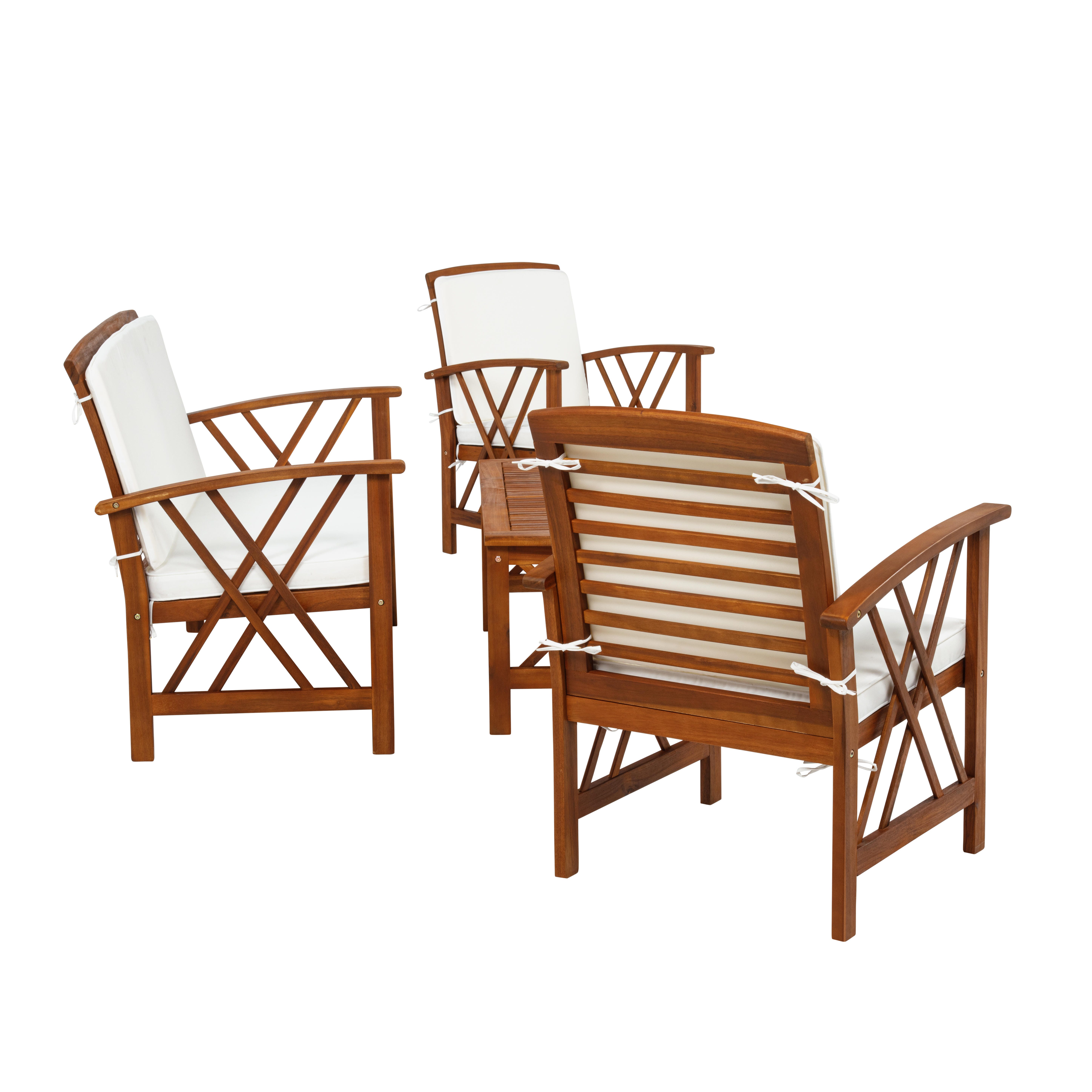 Linon Walton Outdoor Bench and 2 Armchairs with Coffee Table, , large