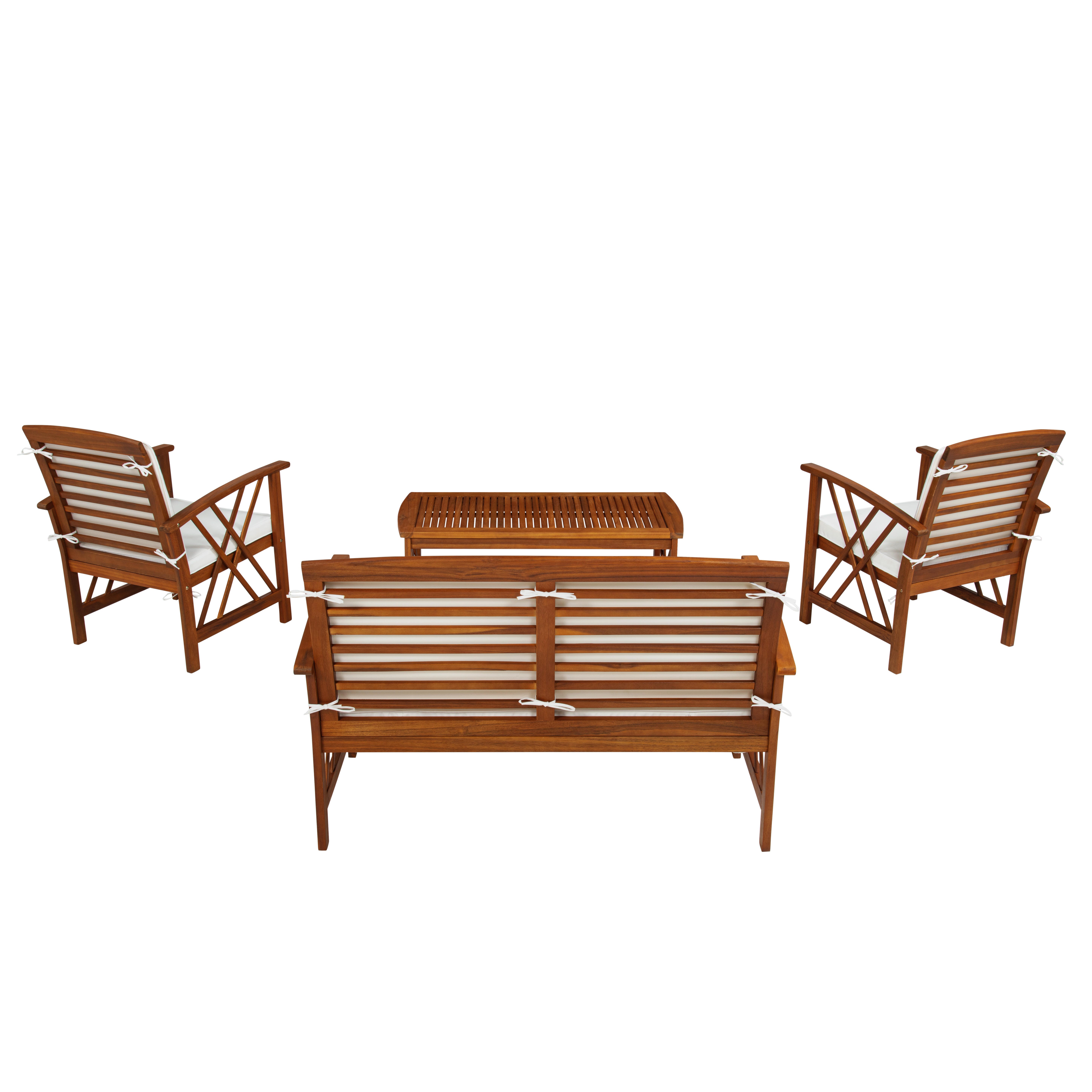 Linon Walton Outdoor Bench and 2 Armchairs with Coffee Table, , large