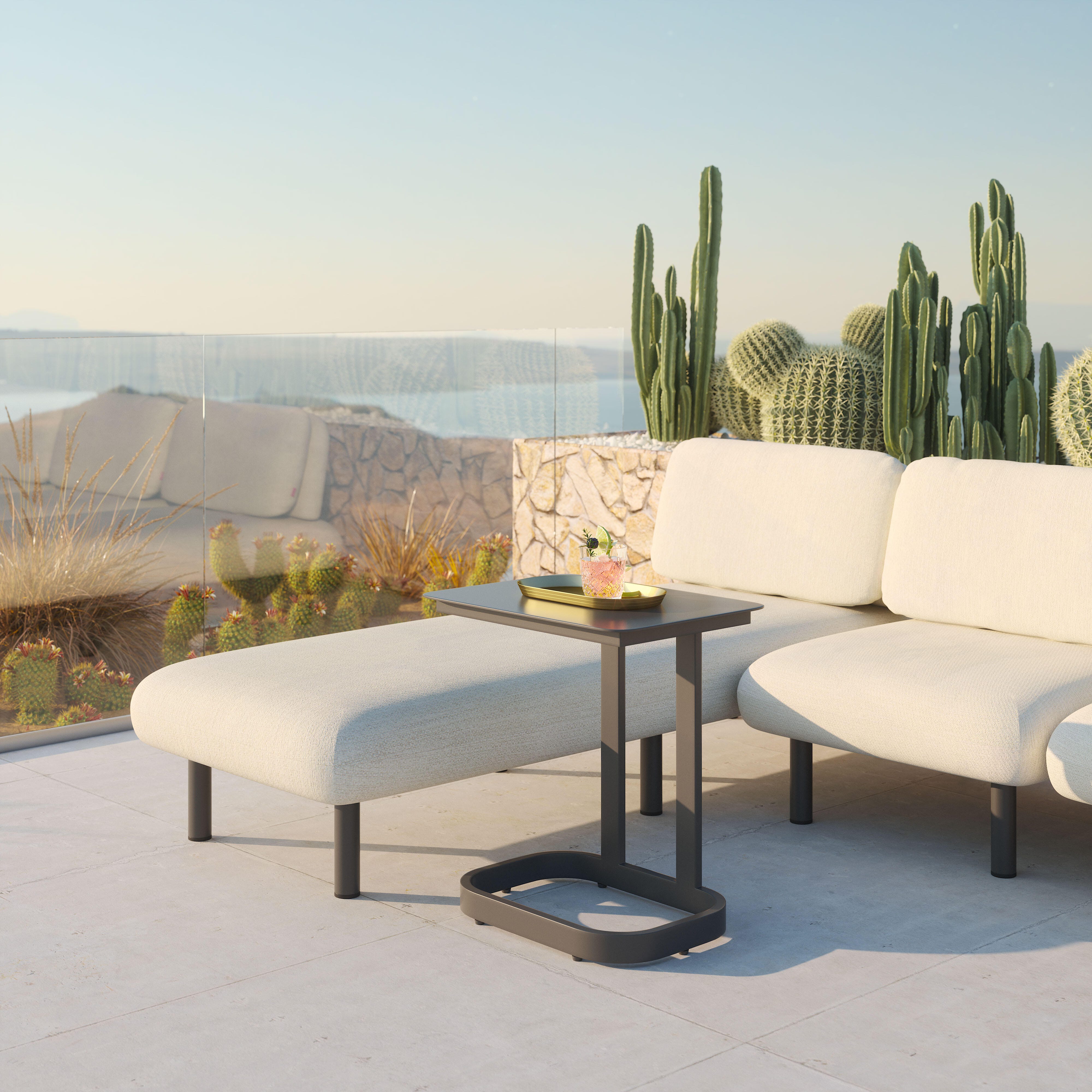 Erika Home Friss Outdoor End Table, Black, large
