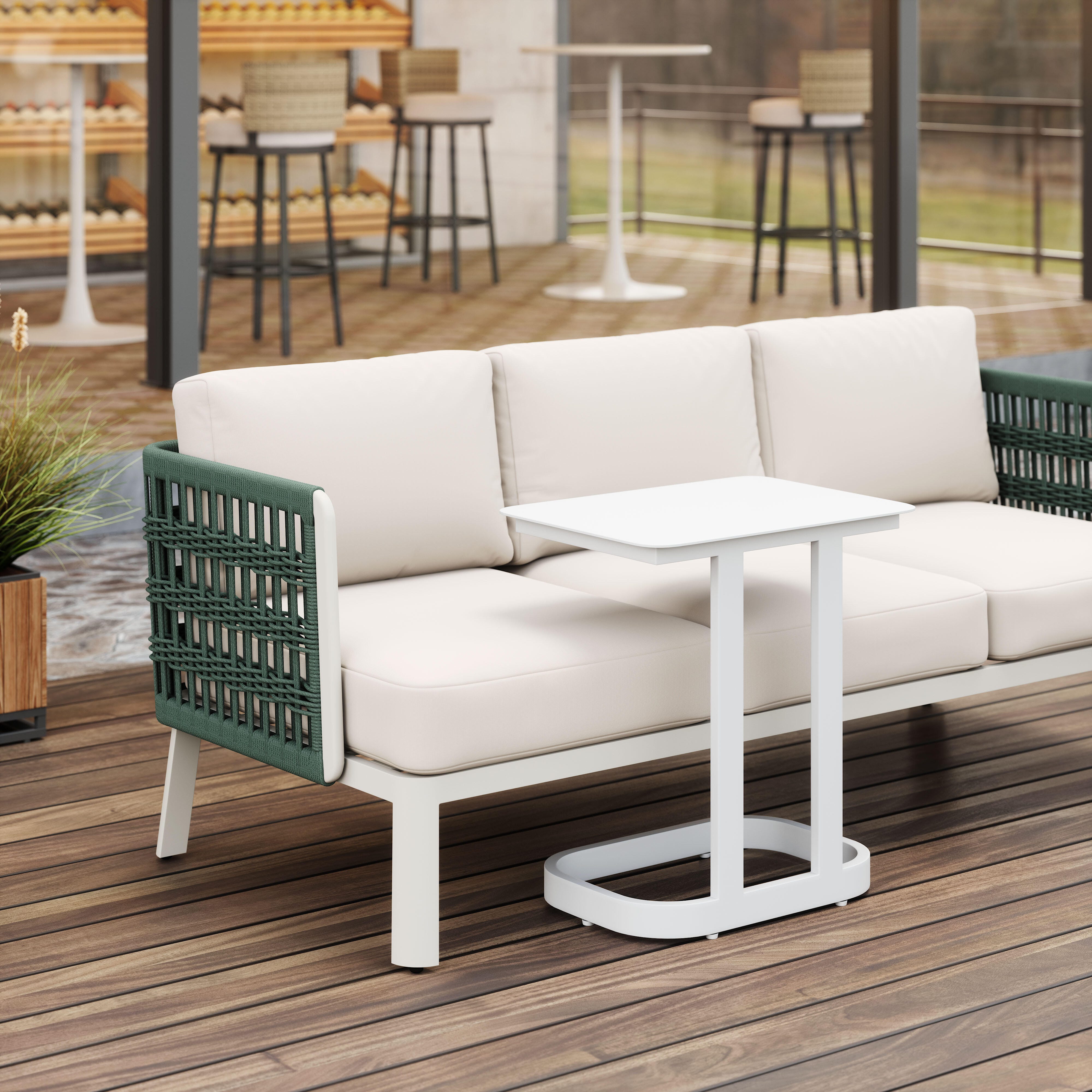 Erika Home Friss Outdoor End Table, White, large