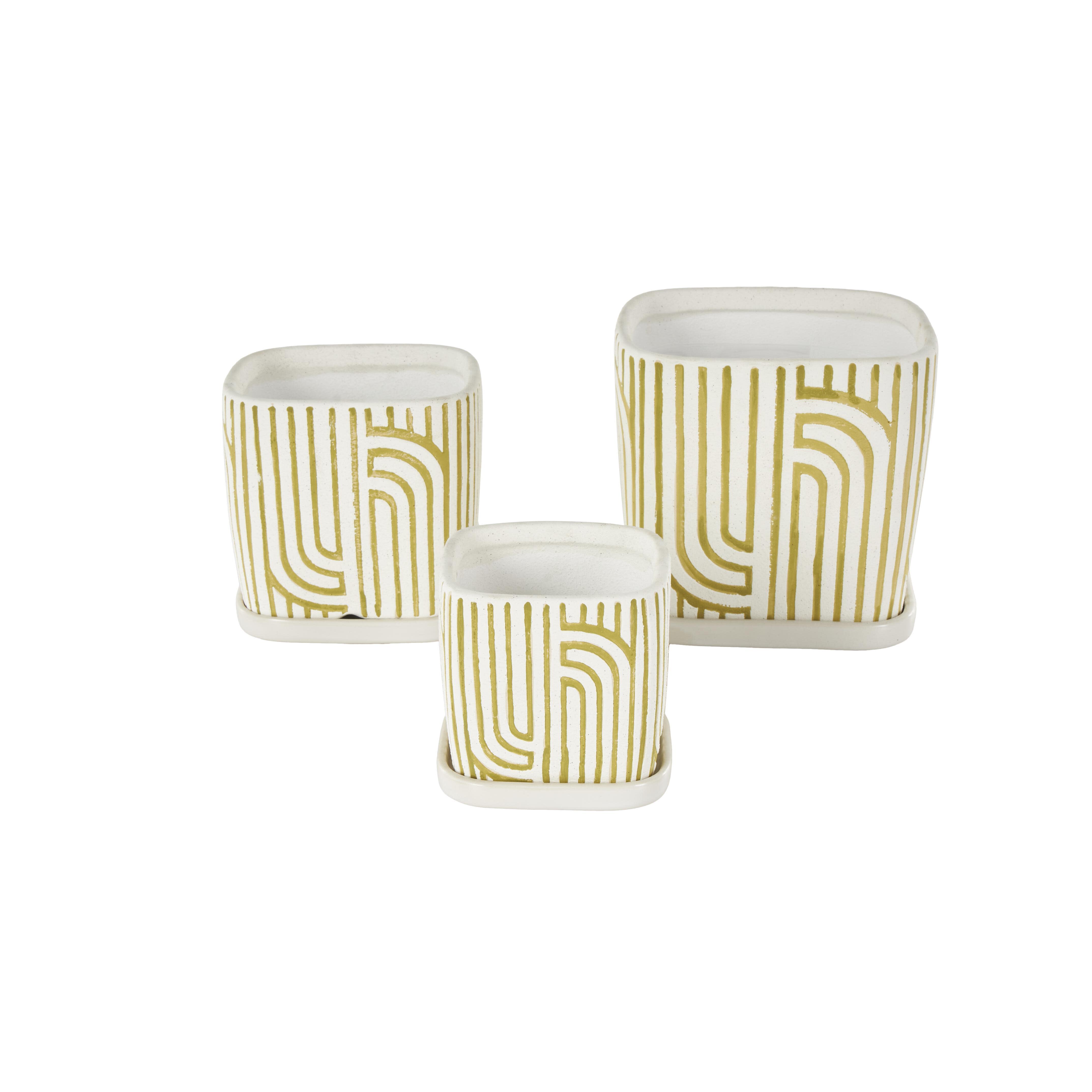 Bayberry Lane Outdoor Geometric Planter (Set of 3), Green, large