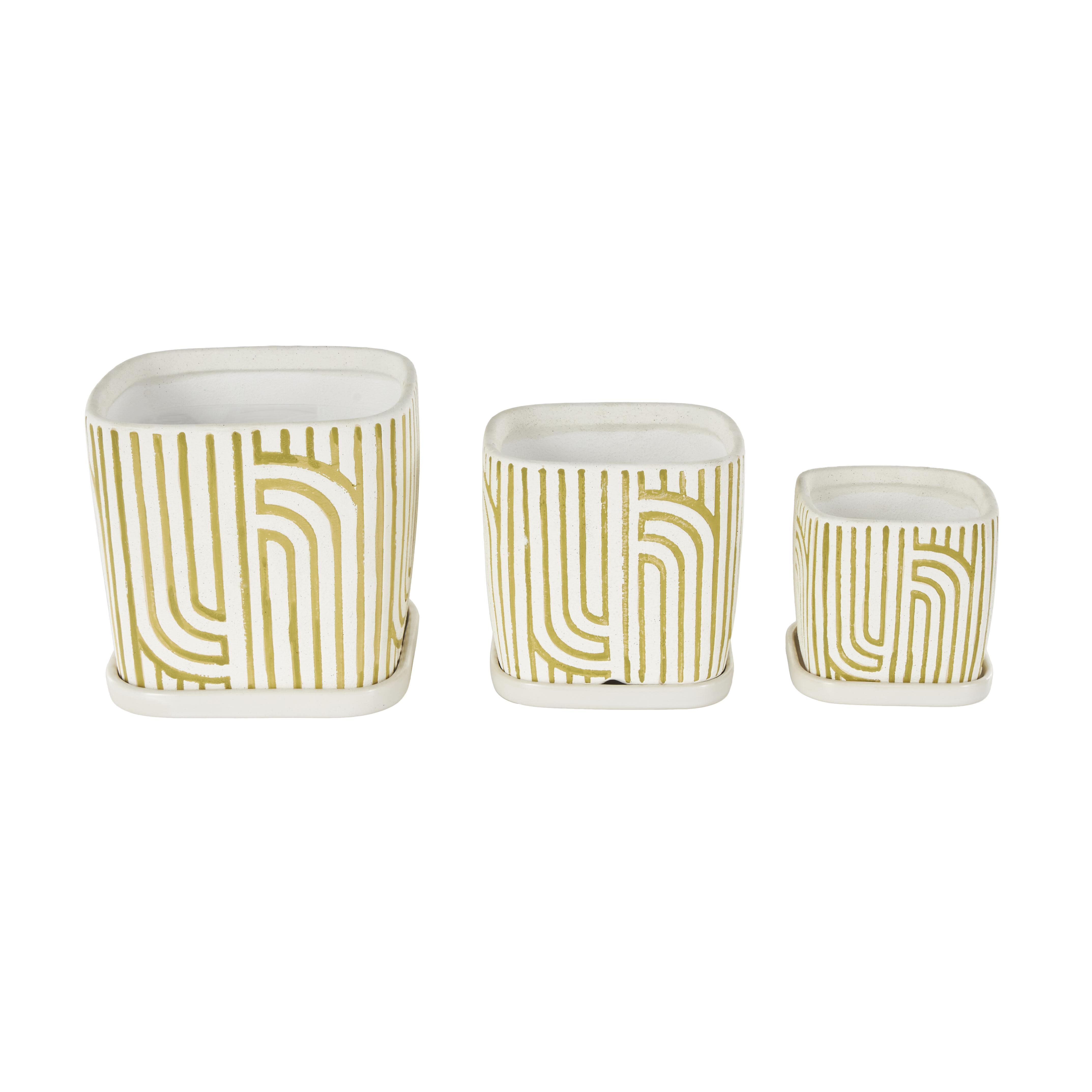 Bayberry Lane Outdoor Geometric Planter (Set of 3), Green, large