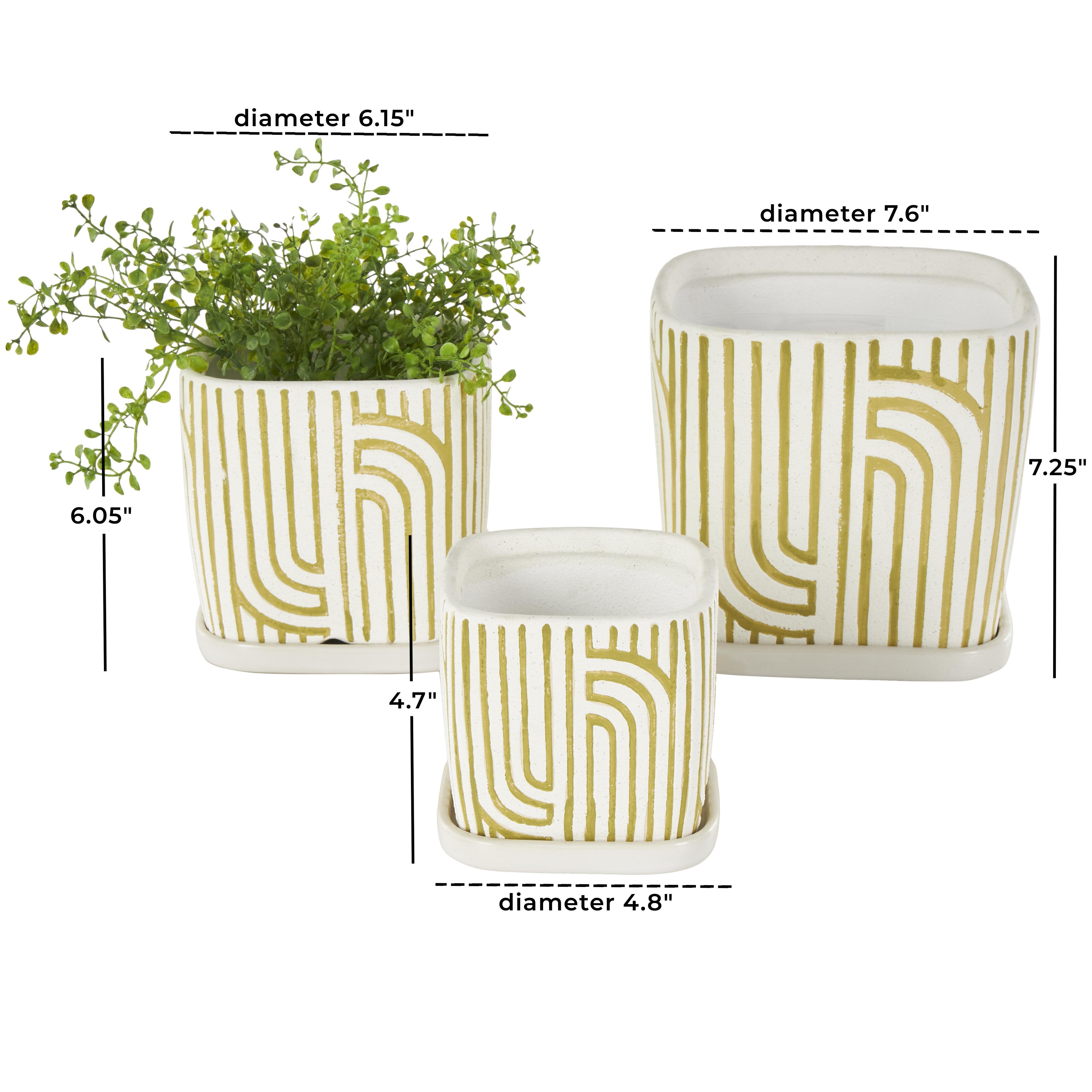 Bayberry Lane Outdoor Geometric Planter (Set of 3), Green, large