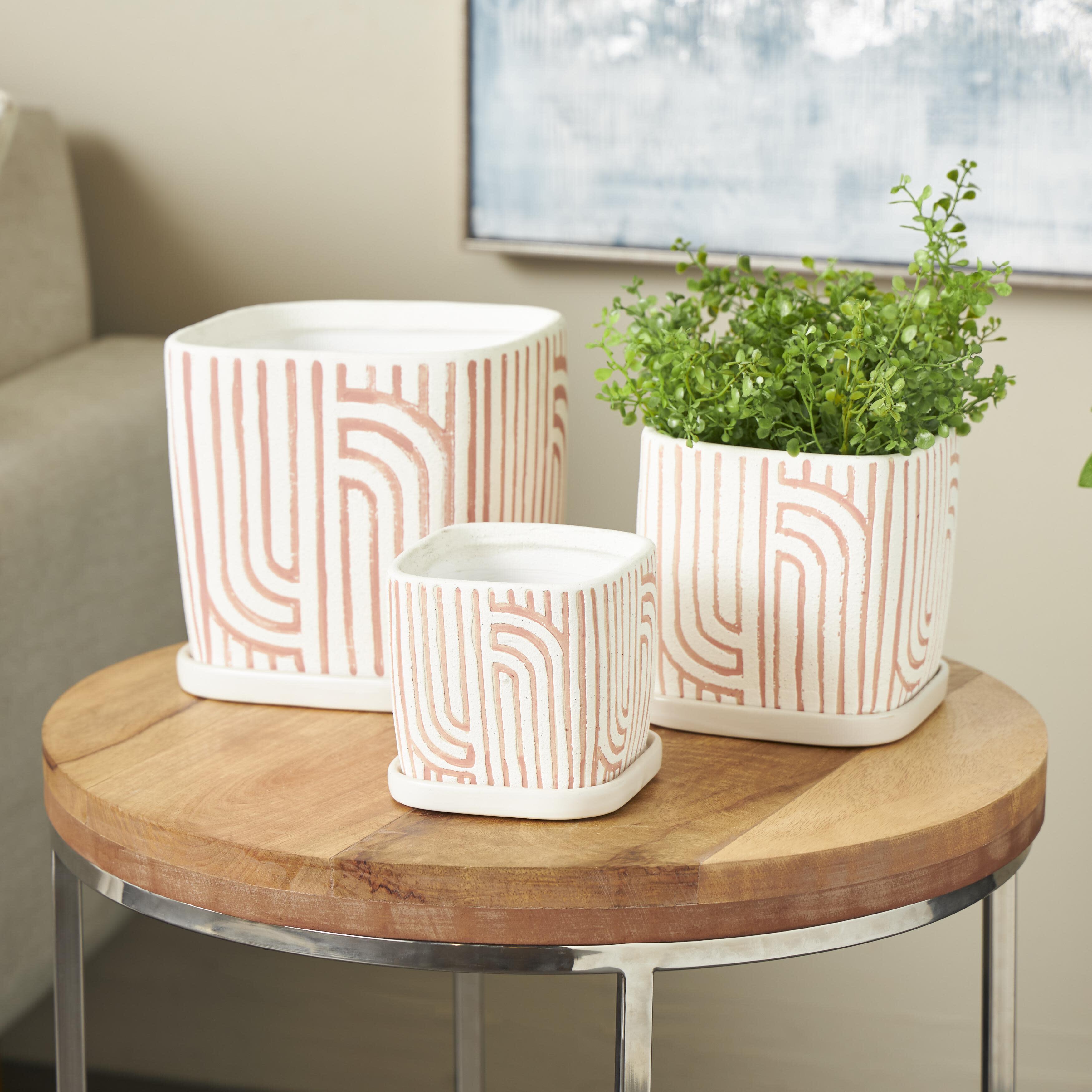 Bayberry Lane Outdoor Geometric Planter (Set of 3), Pink, rollover