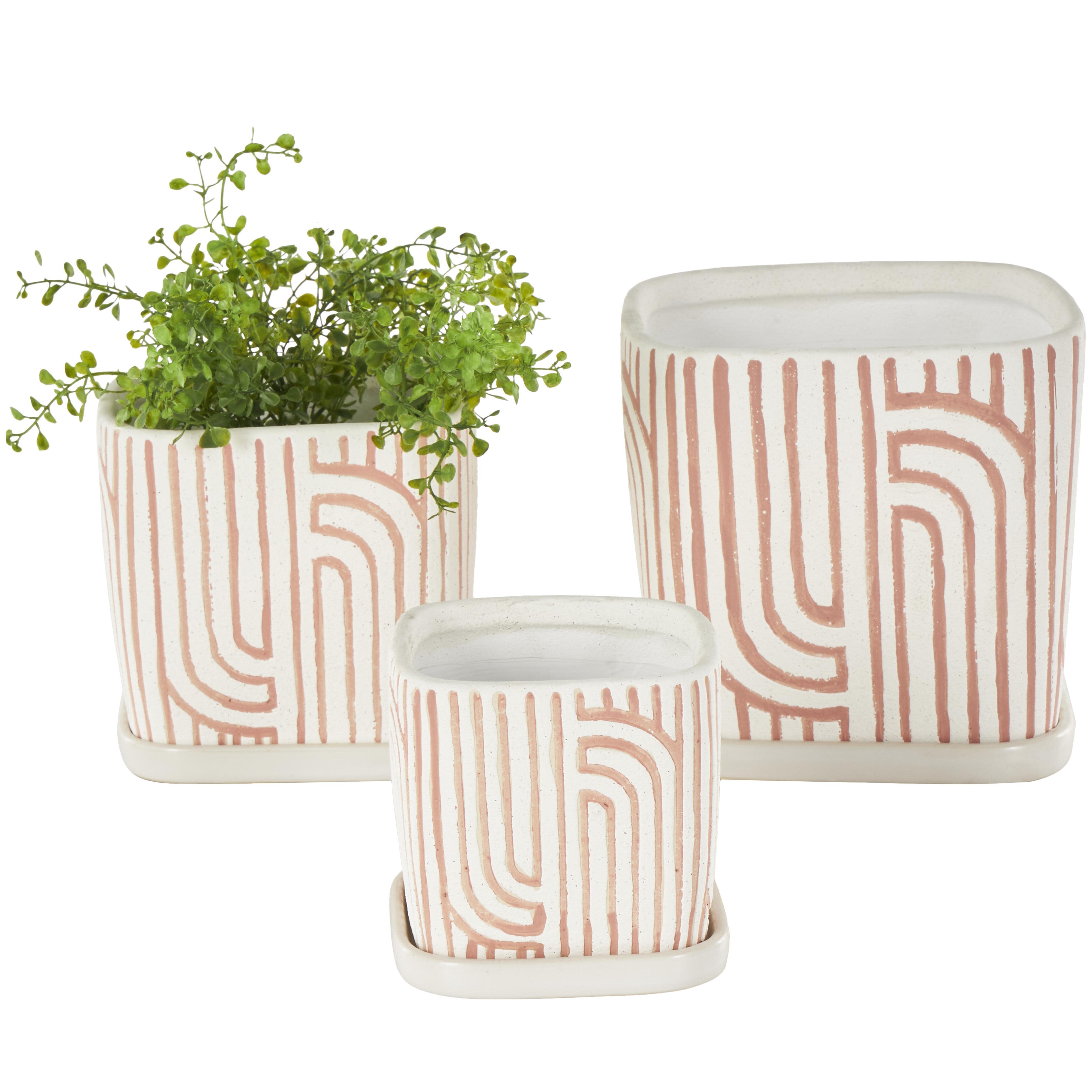 Bayberry Lane Outdoor Geometric Planter (Set of 3), Pink, large