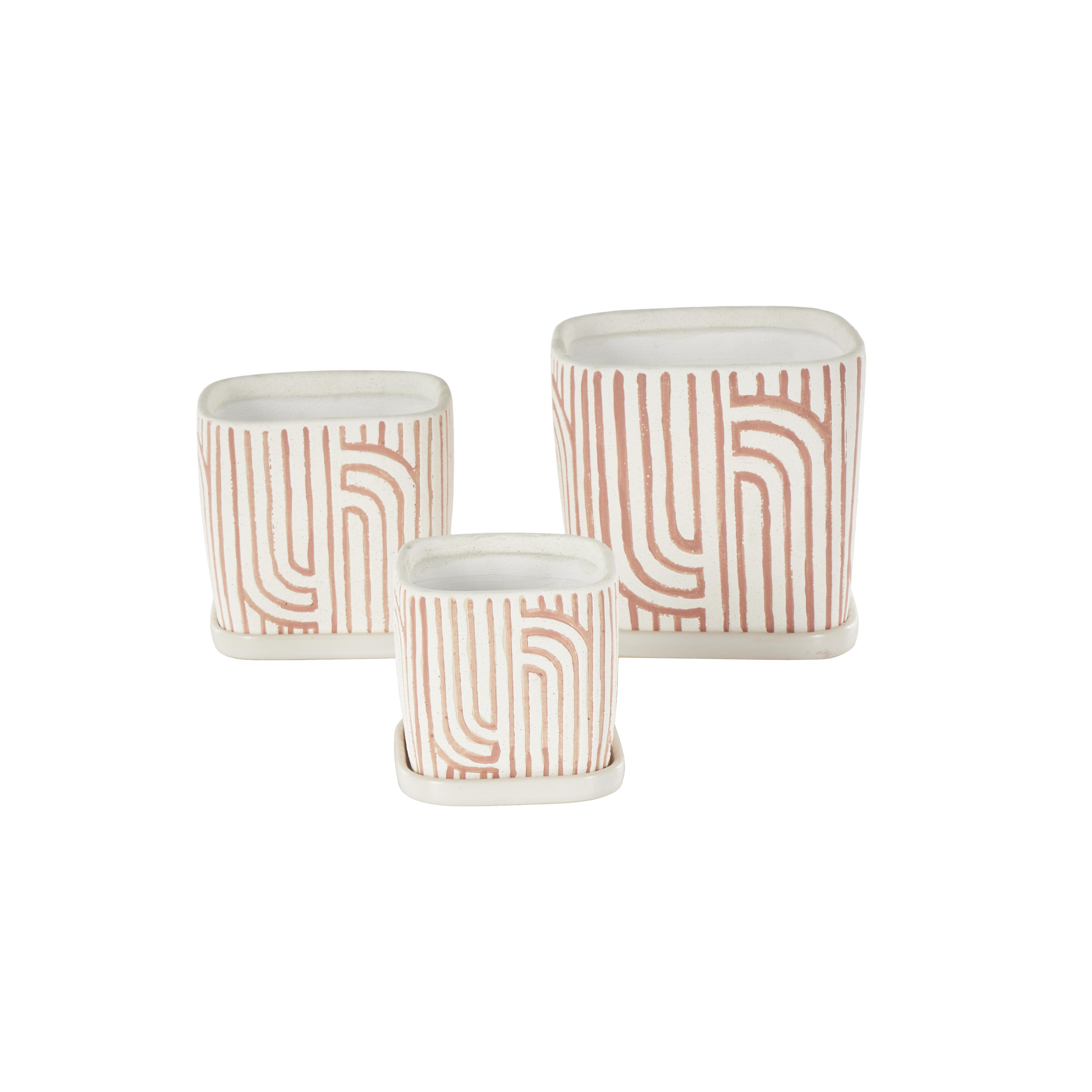 Bayberry Lane Outdoor Geometric Planter (Set of 3), Pink, large
