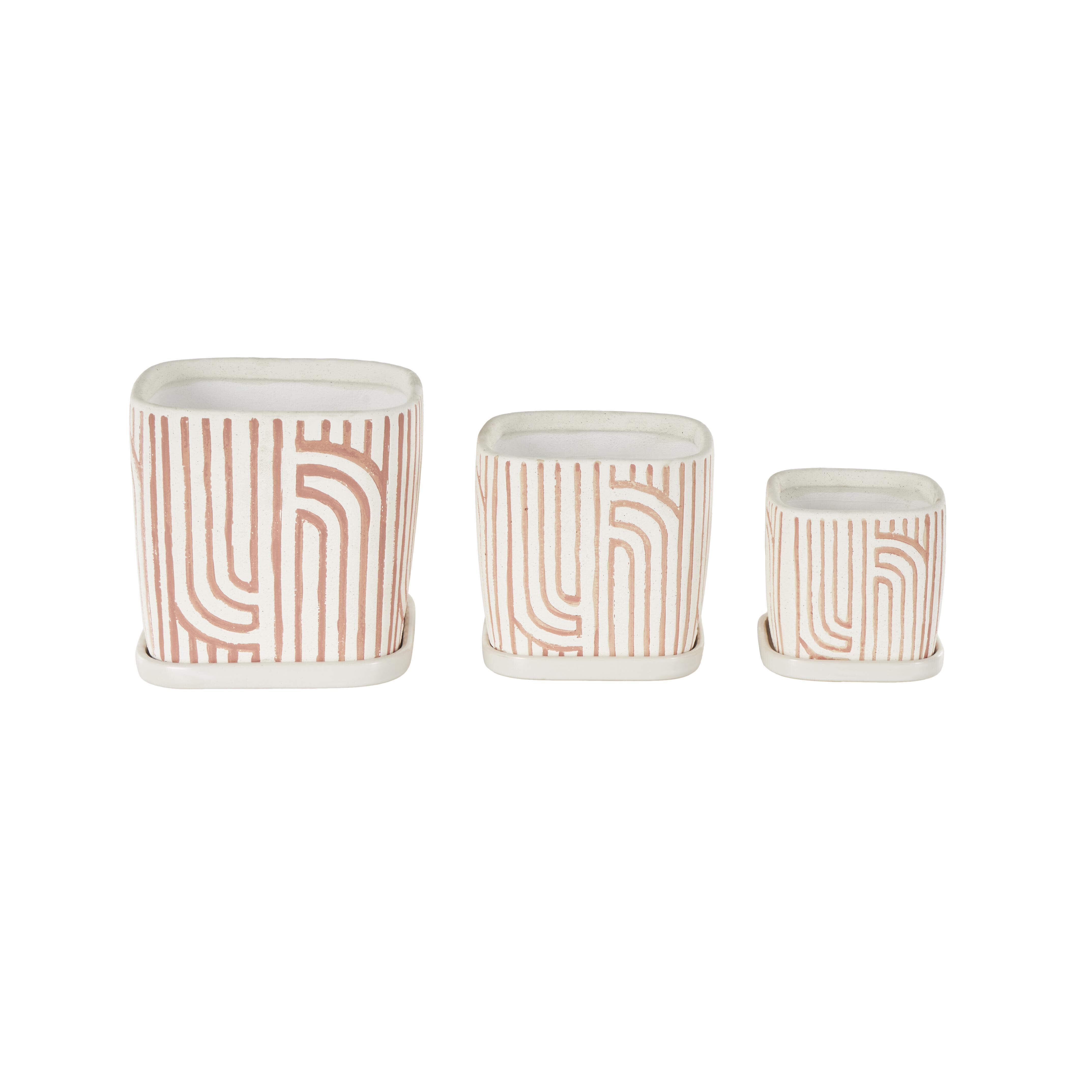 Bayberry Lane Outdoor Geometric Planter (Set of 3), Pink, large
