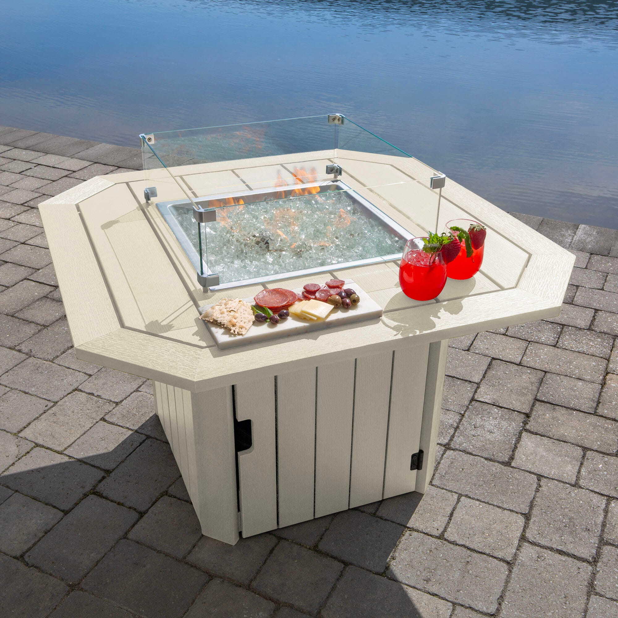 Highwood Oasis Outdoor Fire Pit Table, Whitewash, large