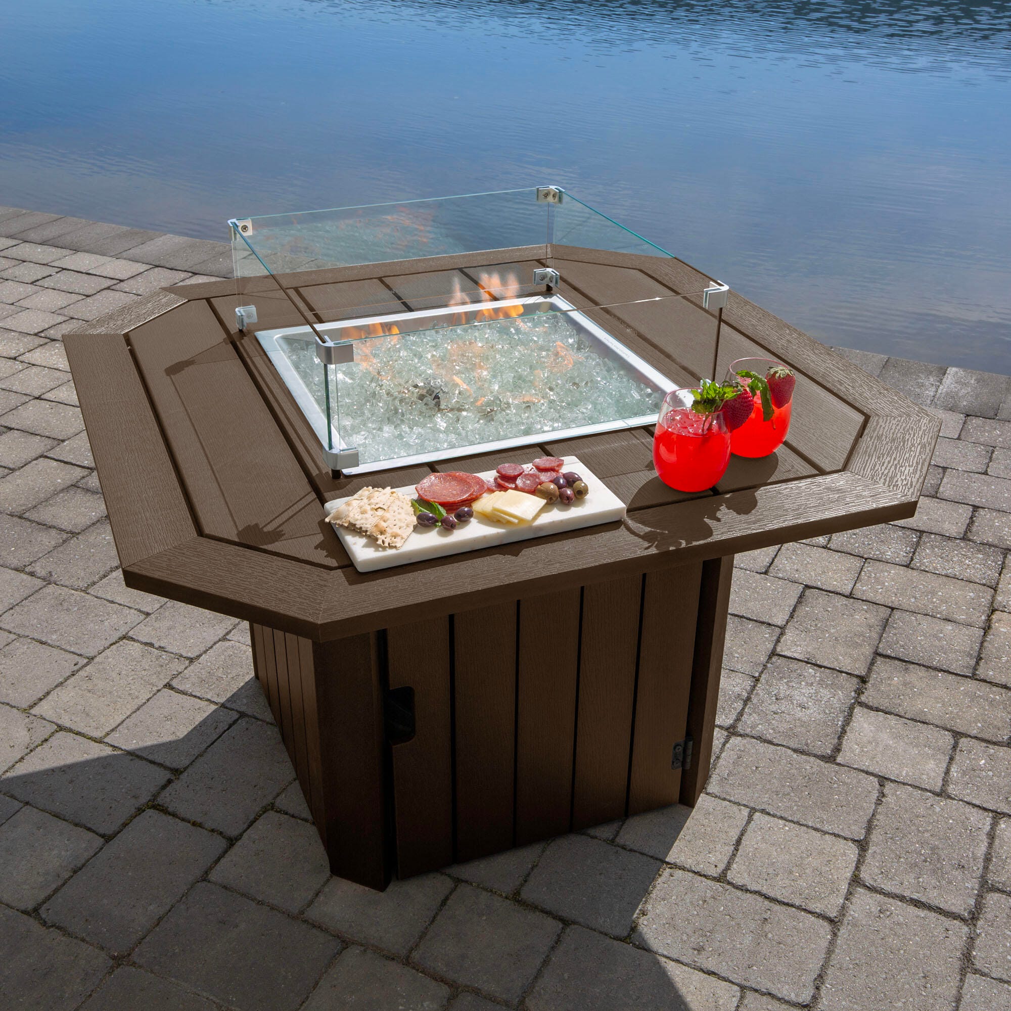 Highwood Oasis Outdoor Fire Pit Table, Weathered Acorn, large