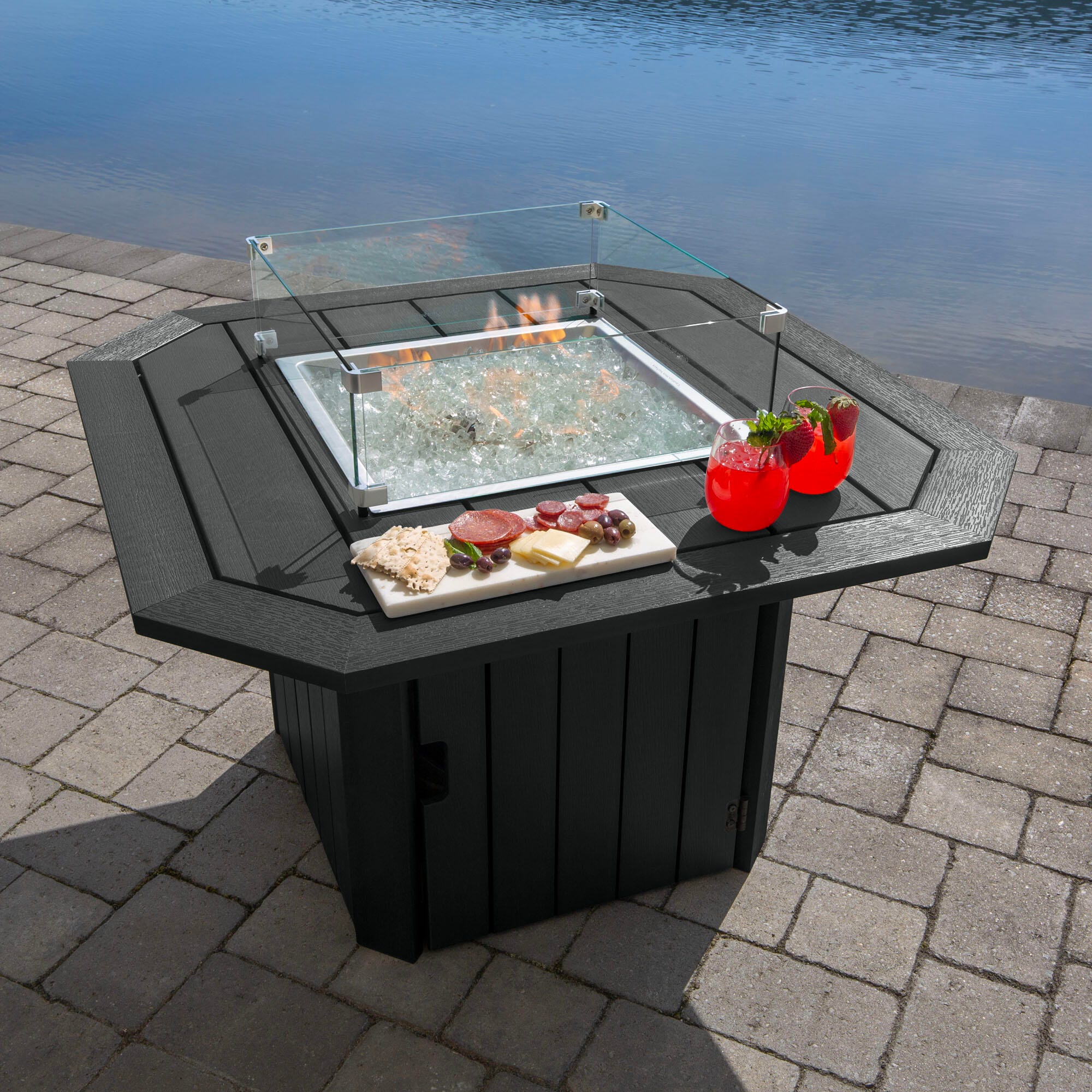 Highwood Oasis Outdoor Fire Pit Table, Black, large