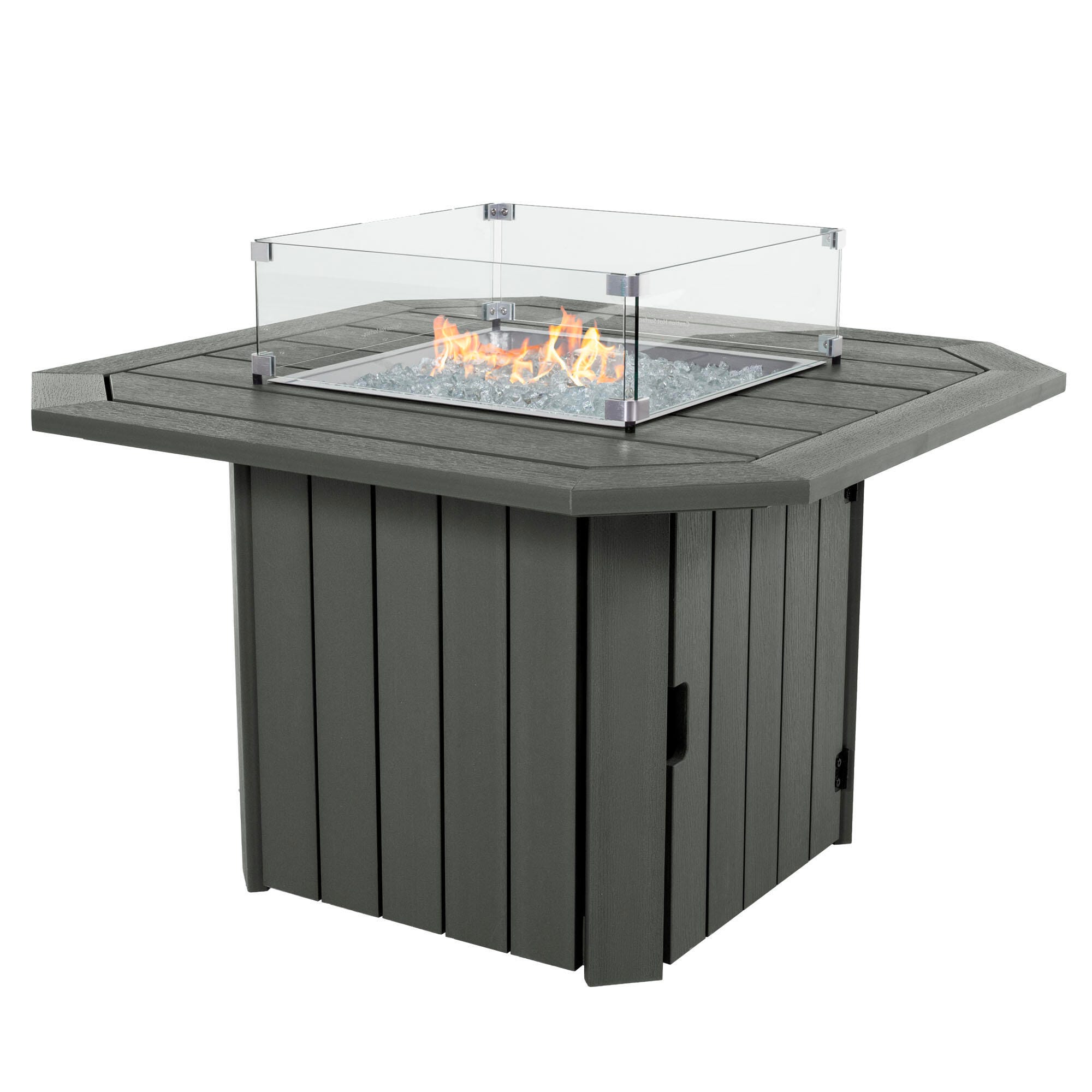 Highwood Oasis Outdoor Fire Pit Table, Coastal Teak, large