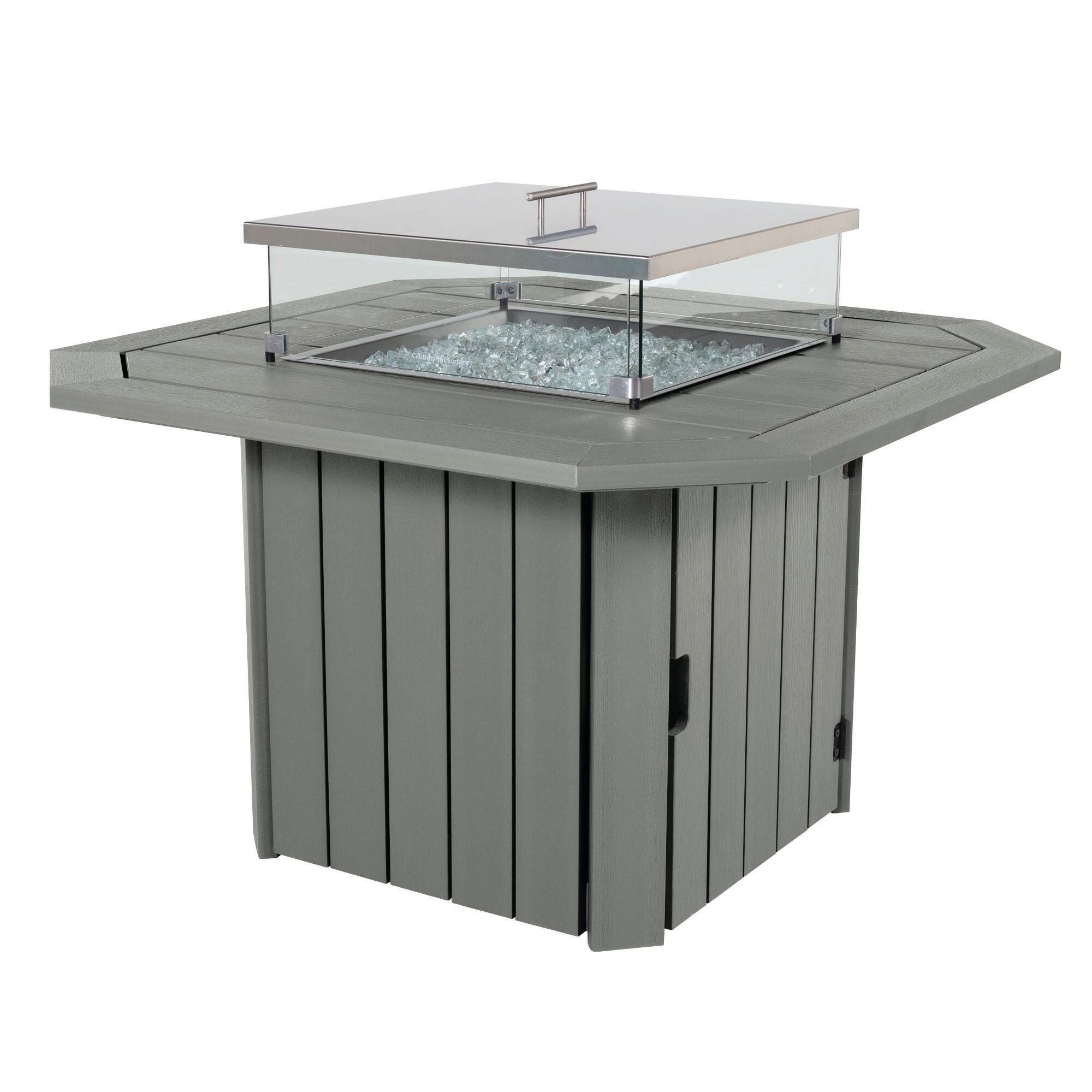 Highwood Oasis Outdoor Fire Pit Table, Coastal Teak, large