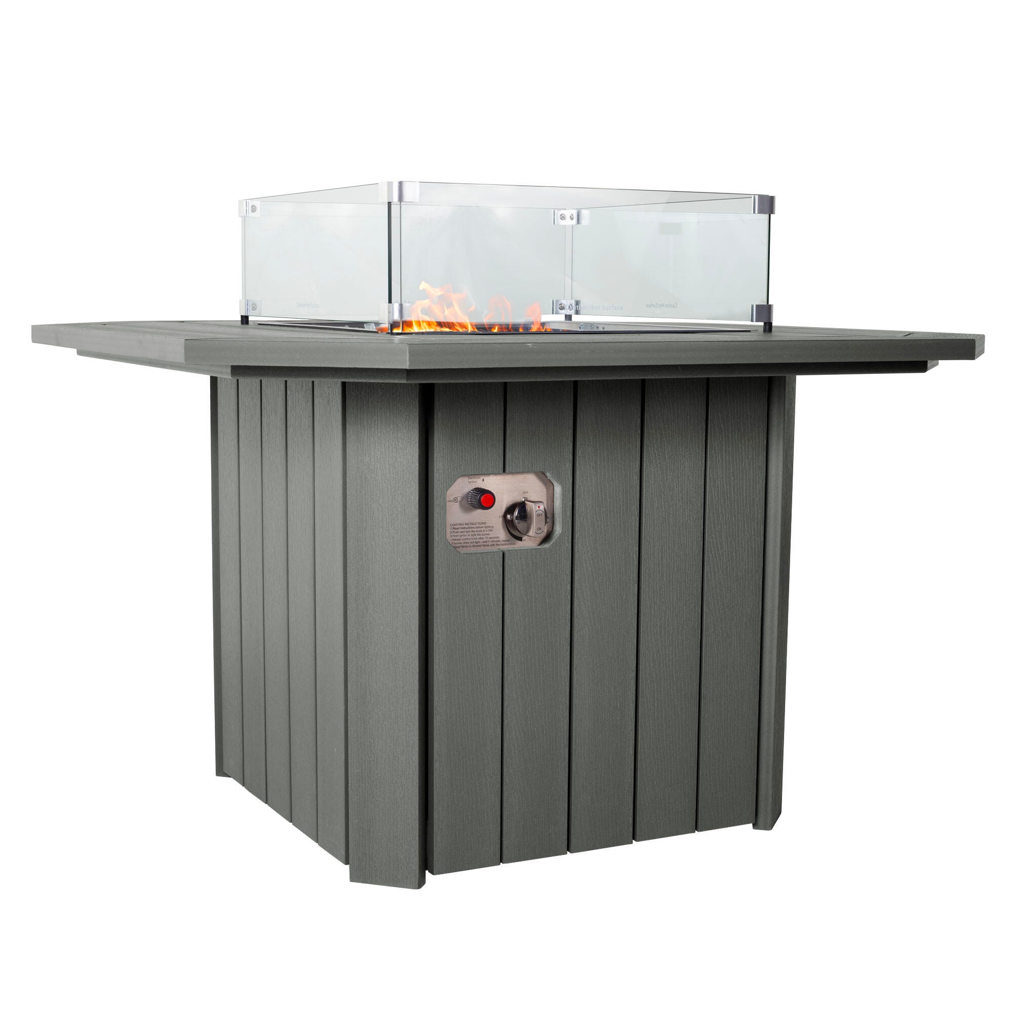 Highwood Oasis Outdoor Fire Pit Table, Coastal Teak, large