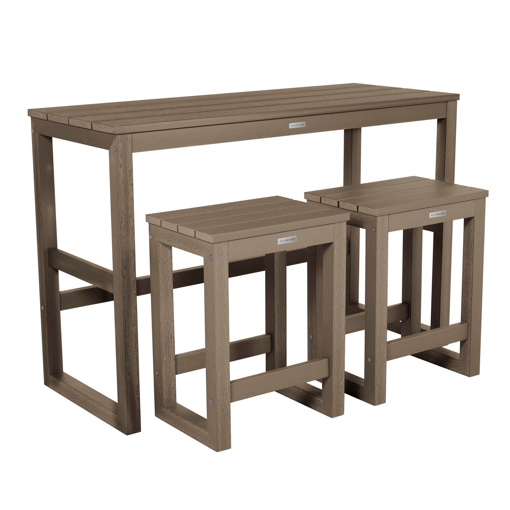 Highwood Monroe Outdoor Counter Height Balcony Table with 2 Stools, Woodland Brown, large