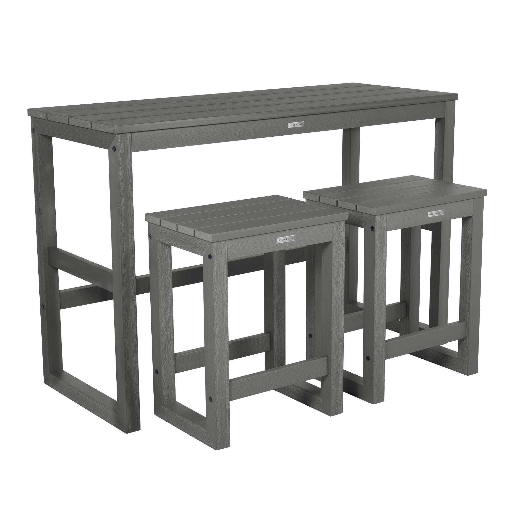 Highwood Monroe Outdoor Counter Height Balcony Table with 2 Stools, Coastal Teak, large